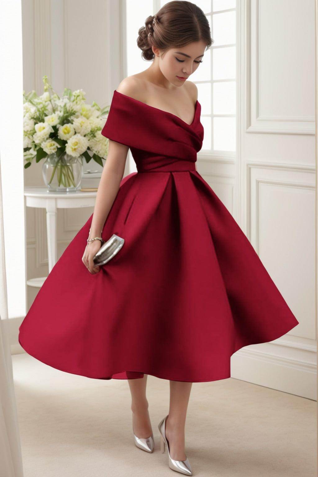 A-Line Tea Length Satin Graduation Dresses CS0556