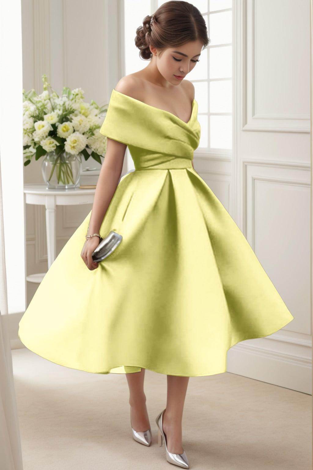 A-Line Tea Length Satin Graduation Dresses CS0556