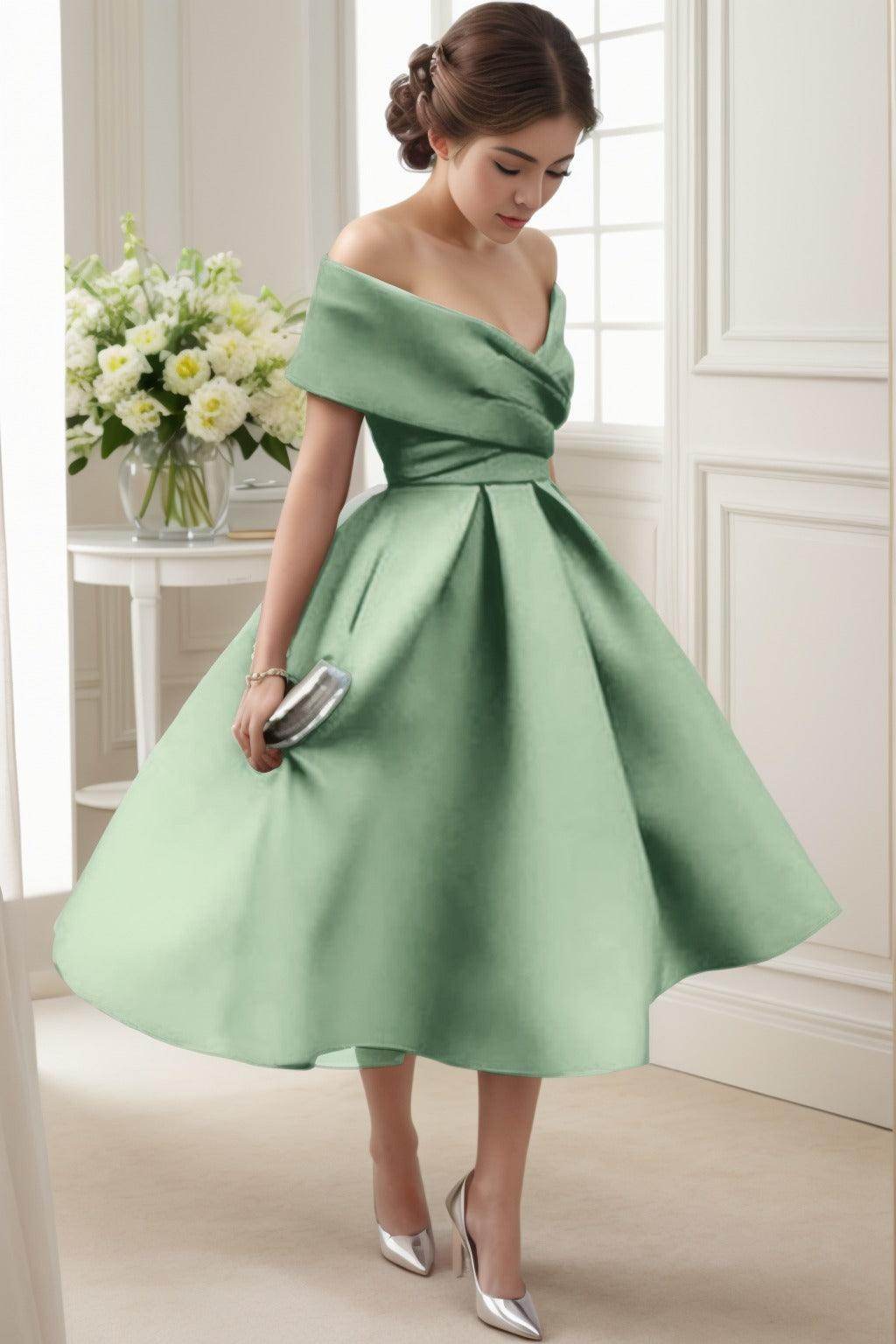 A-Line Tea Length Satin Graduation Dresses CS0556
