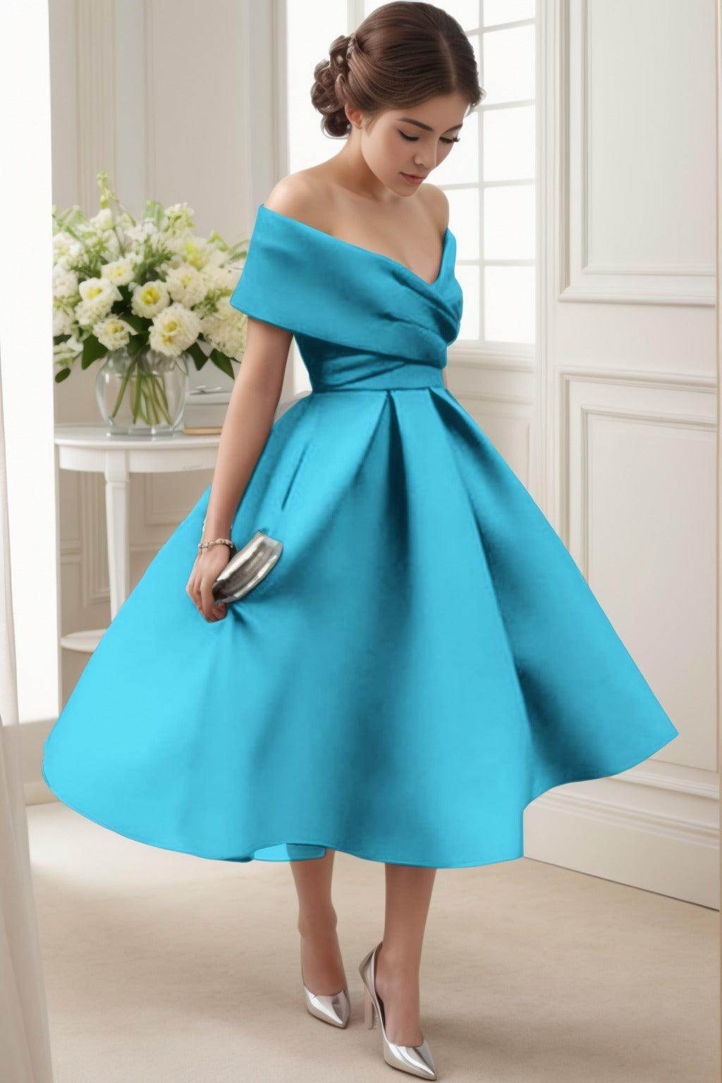 A-Line Tea Length Satin Graduation Dresses CS0556