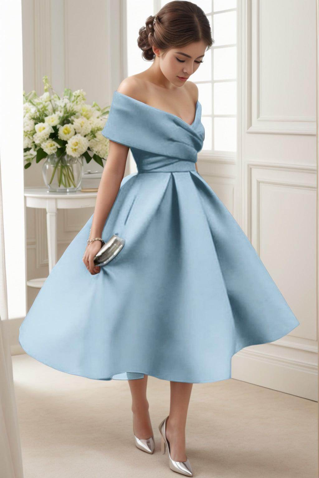 A-Line Tea Length Satin Graduation Dresses CS0556