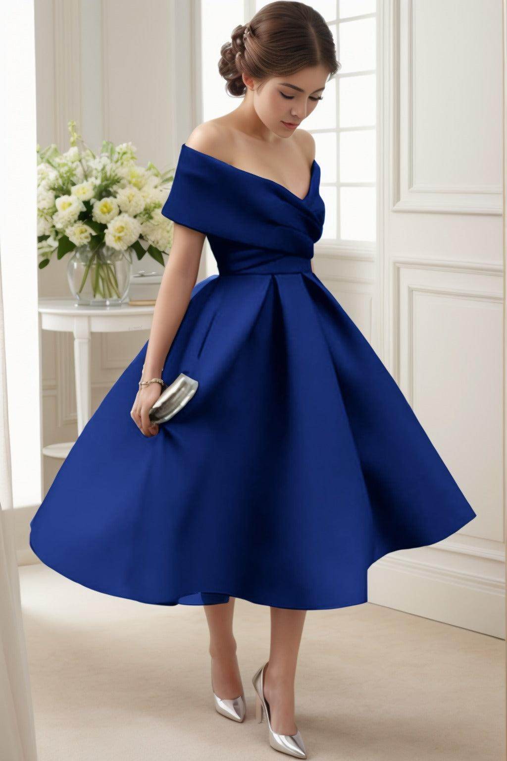 A-Line Tea Length Satin Graduation Dresses CS0556