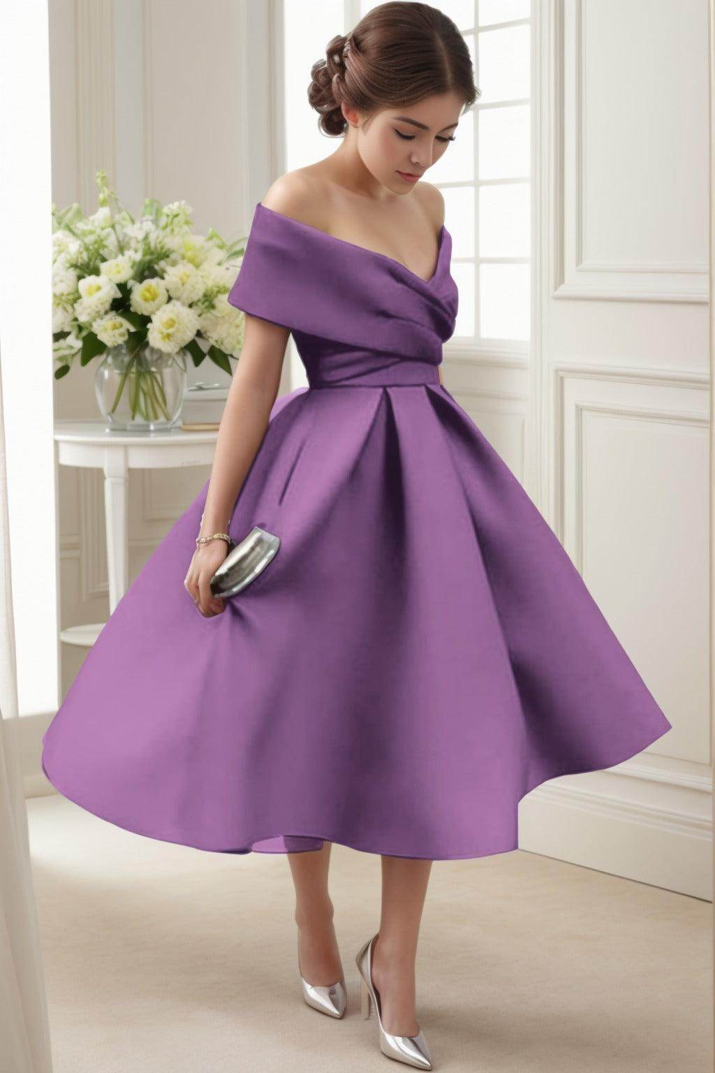 A-Line Tea Length Satin Graduation Dresses CS0556