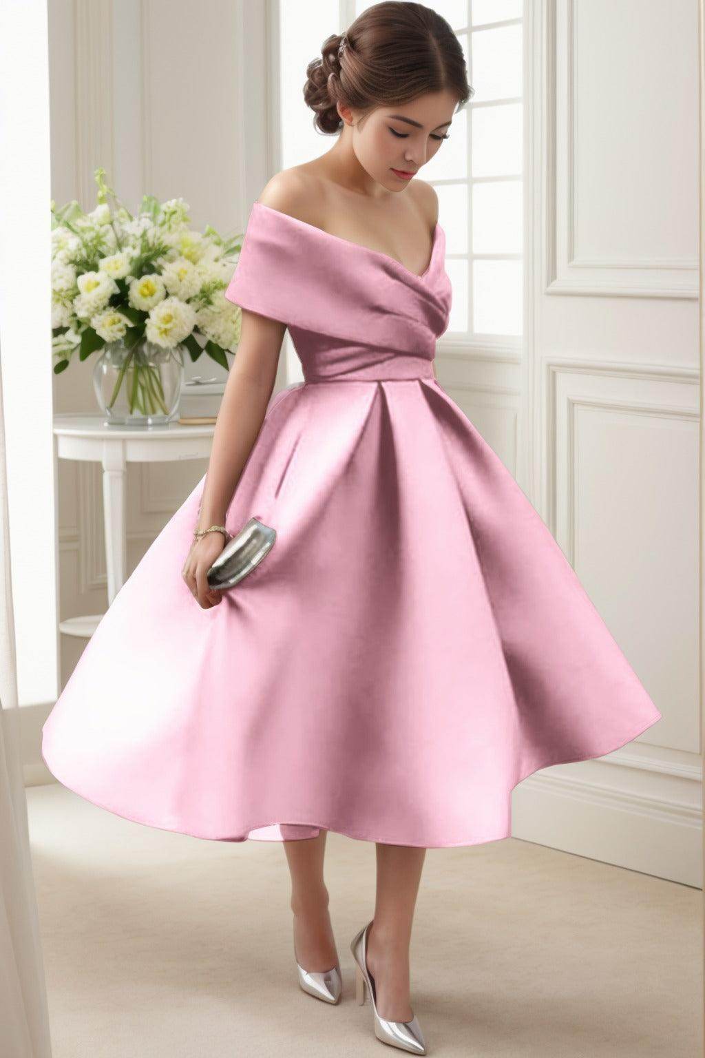 A-Line Tea Length Satin Graduation Dresses CS0556