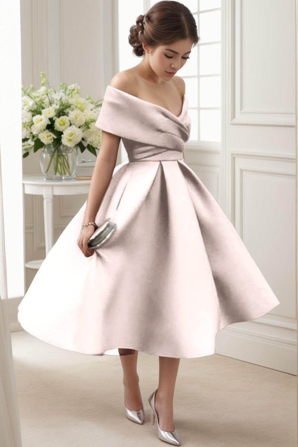 A-Line Tea Length Satin Graduation Dresses CS0556
