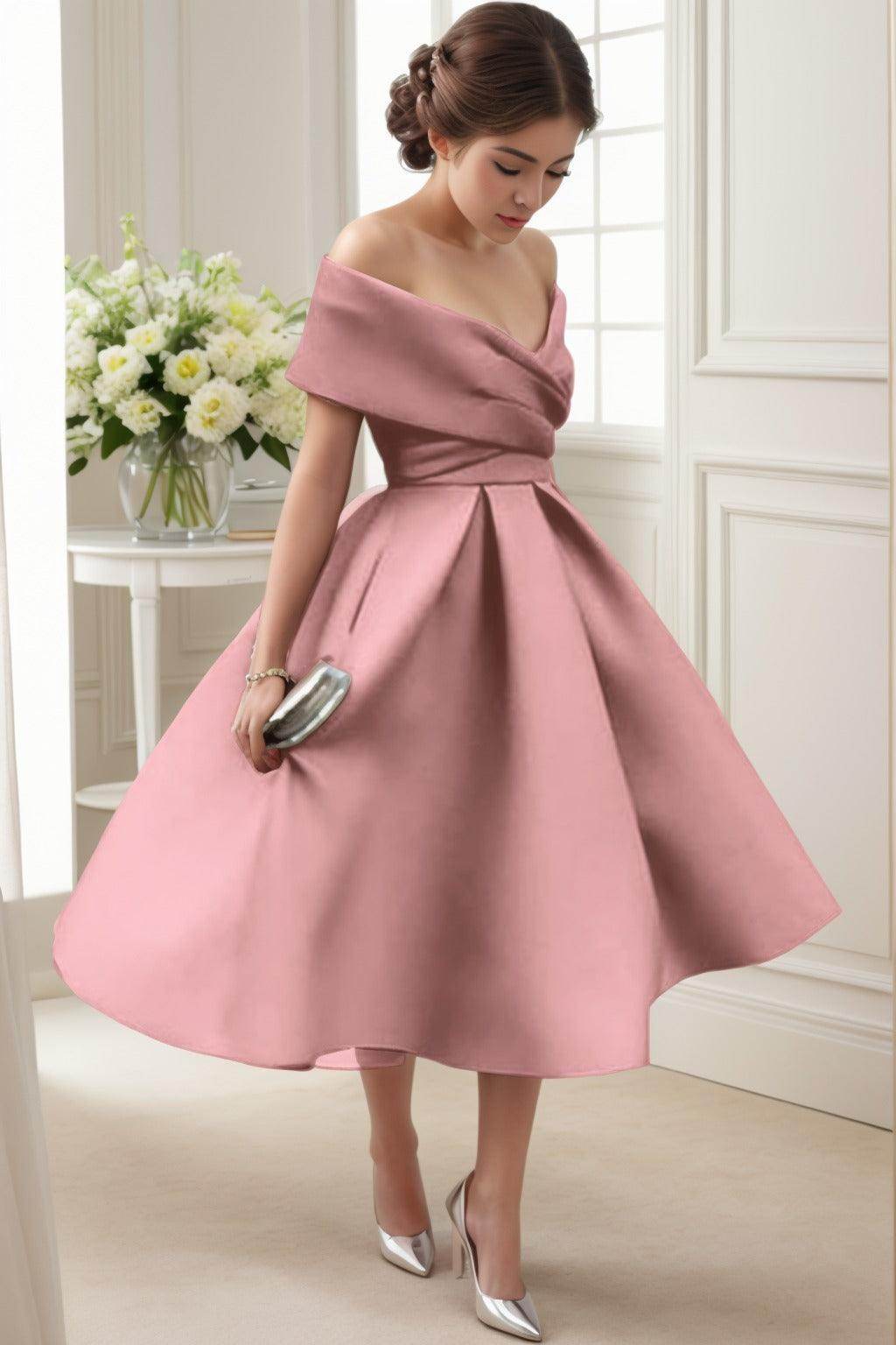 A-Line Tea Length Satin Graduation Dresses CS0556