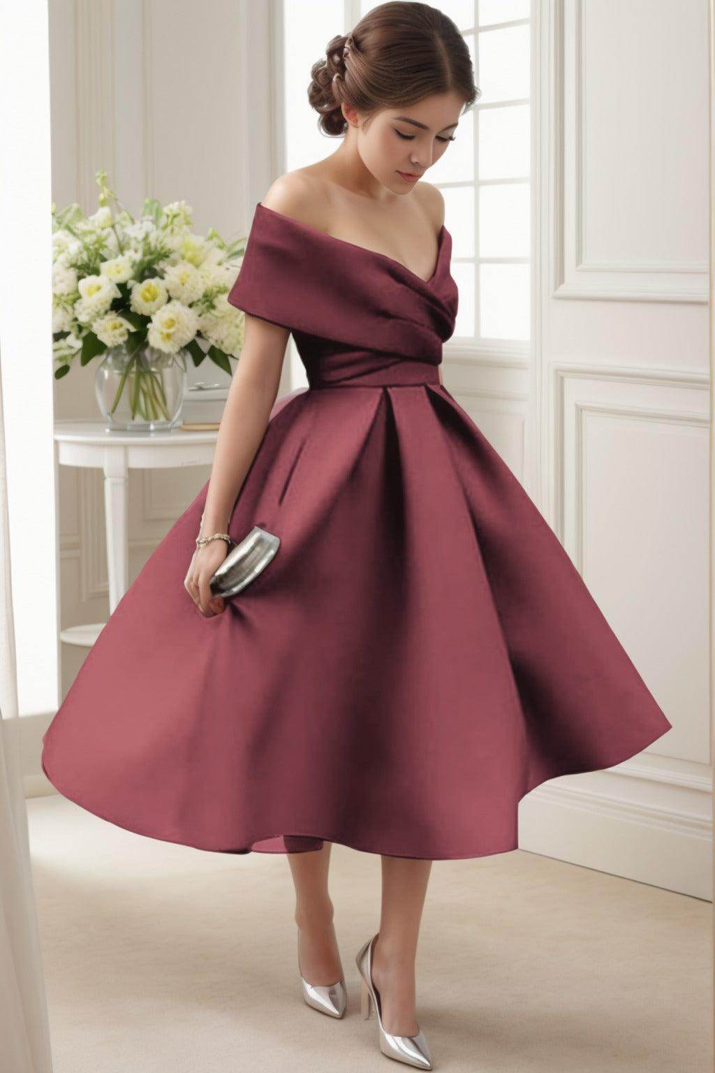 A-Line Tea Length Satin Graduation Dresses CS0556