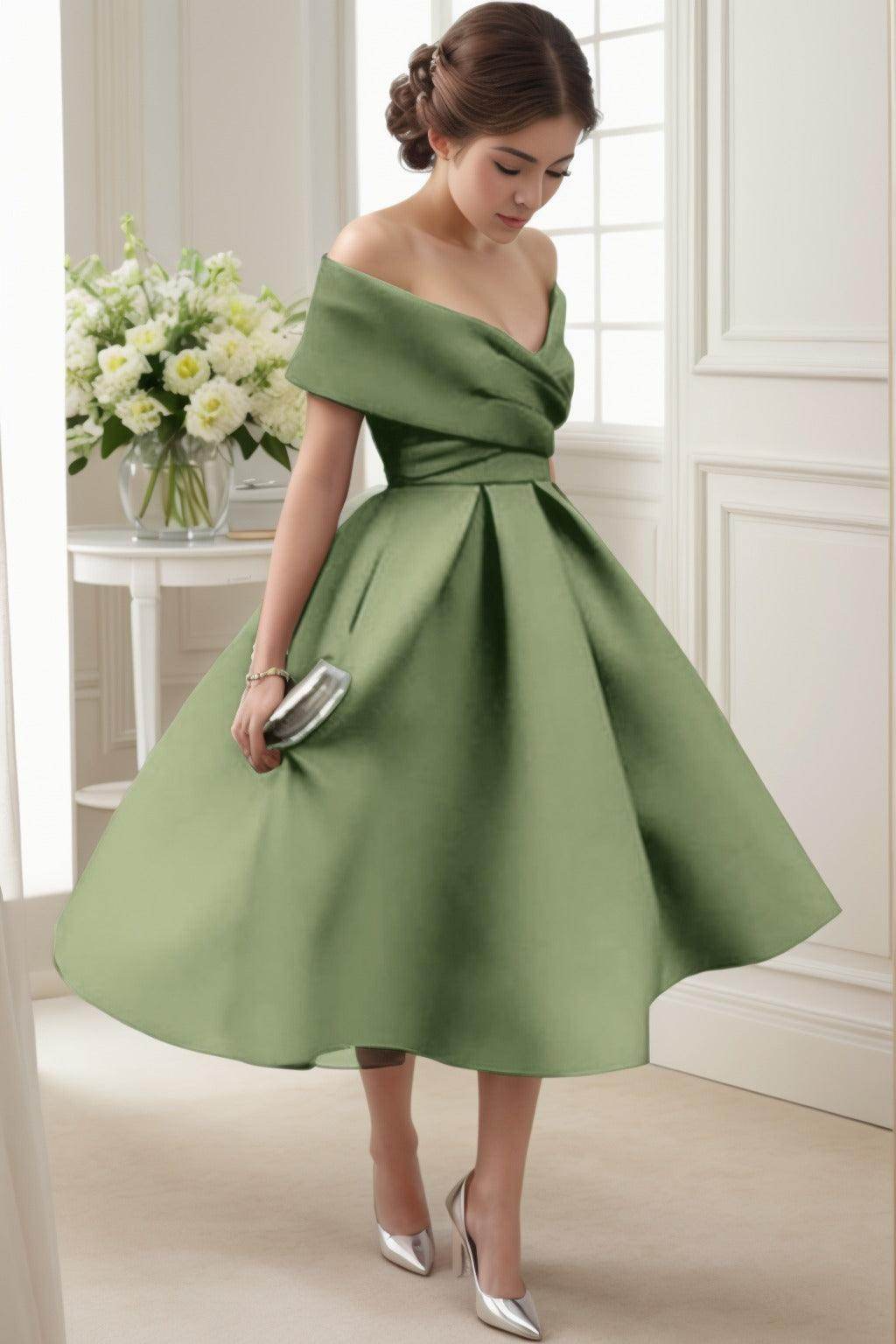 A-Line Tea Length Satin Graduation Dresses CS0556