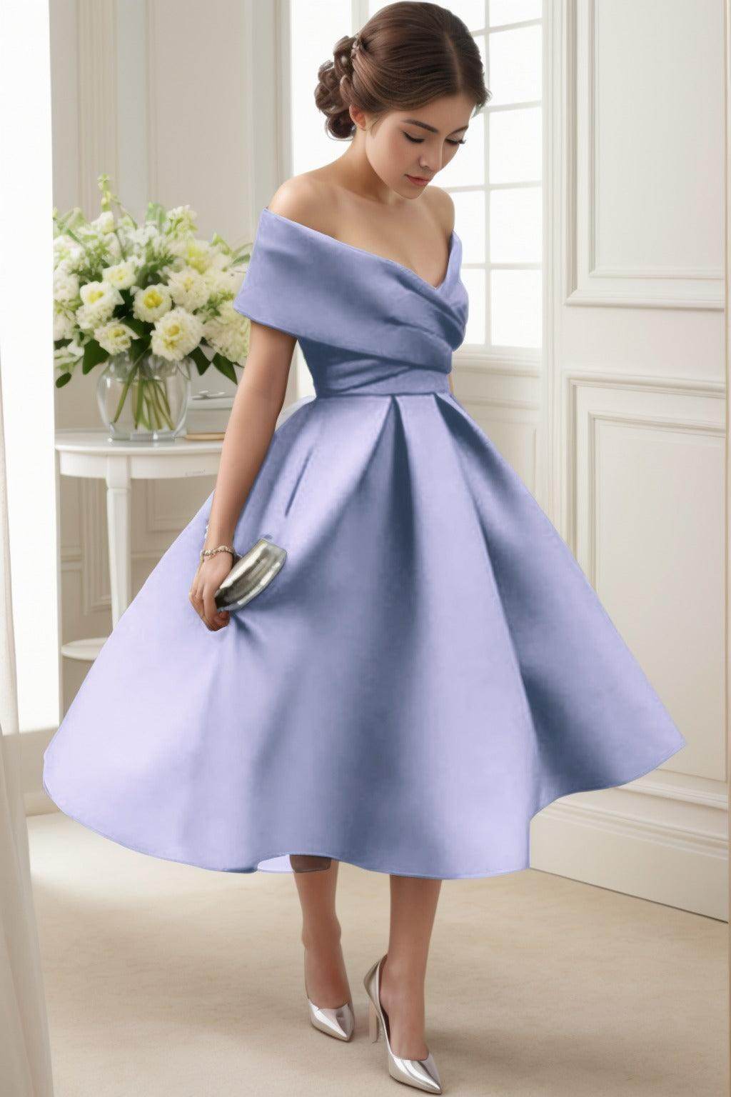 A-Line Tea Length Satin Graduation Dresses CS0556