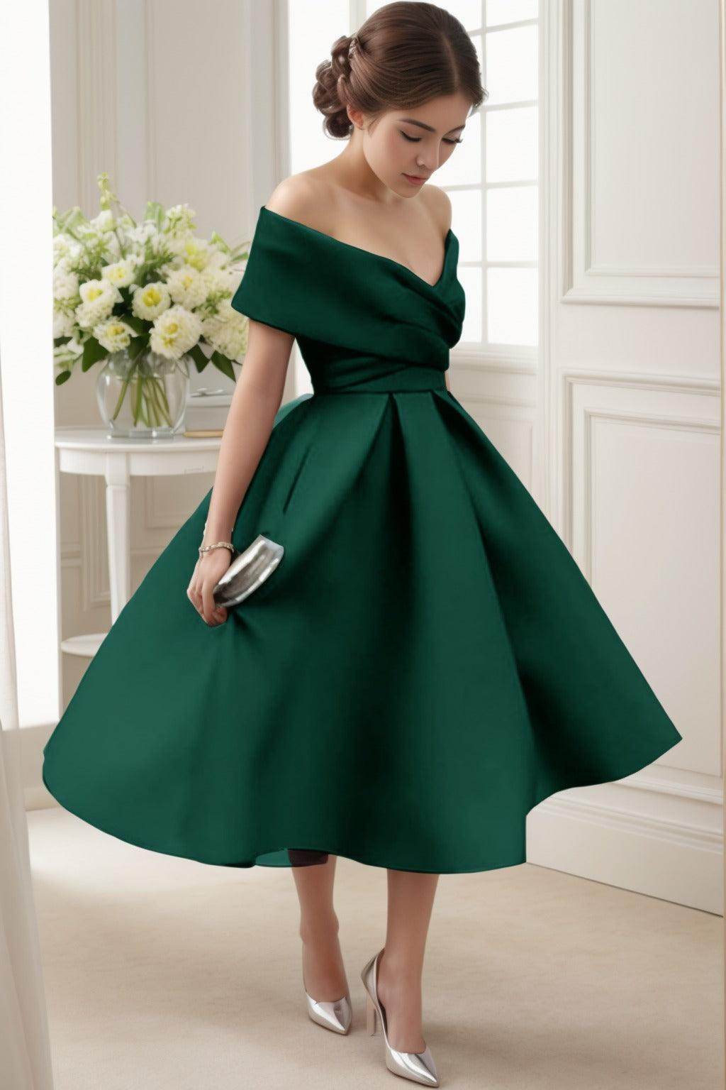 A-Line Tea Length Satin Graduation Dresses CS0556