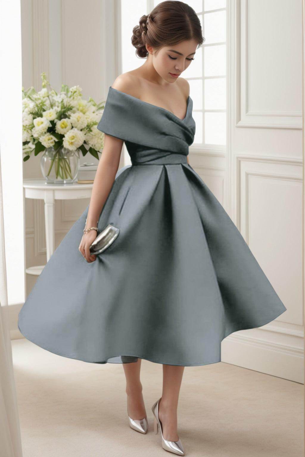 A-Line Tea Length Satin Graduation Dresses CS0556