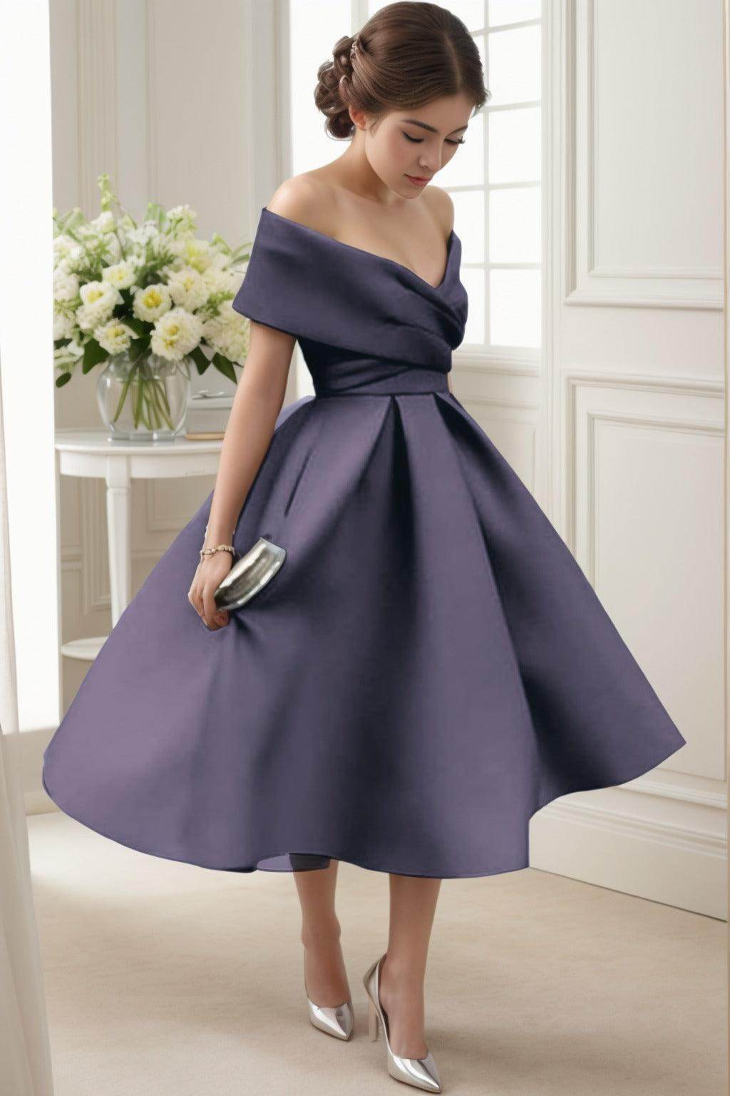 A-Line Tea Length Satin Graduation Dresses CS0556