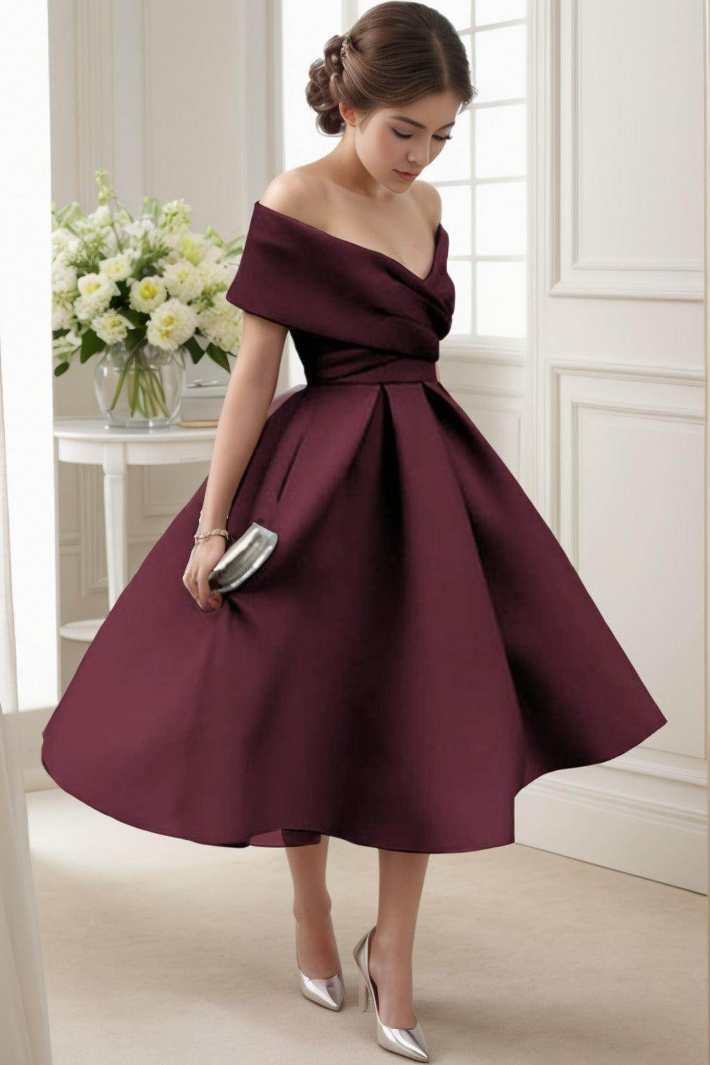 A-Line Tea Length Satin Graduation Dresses CS0556