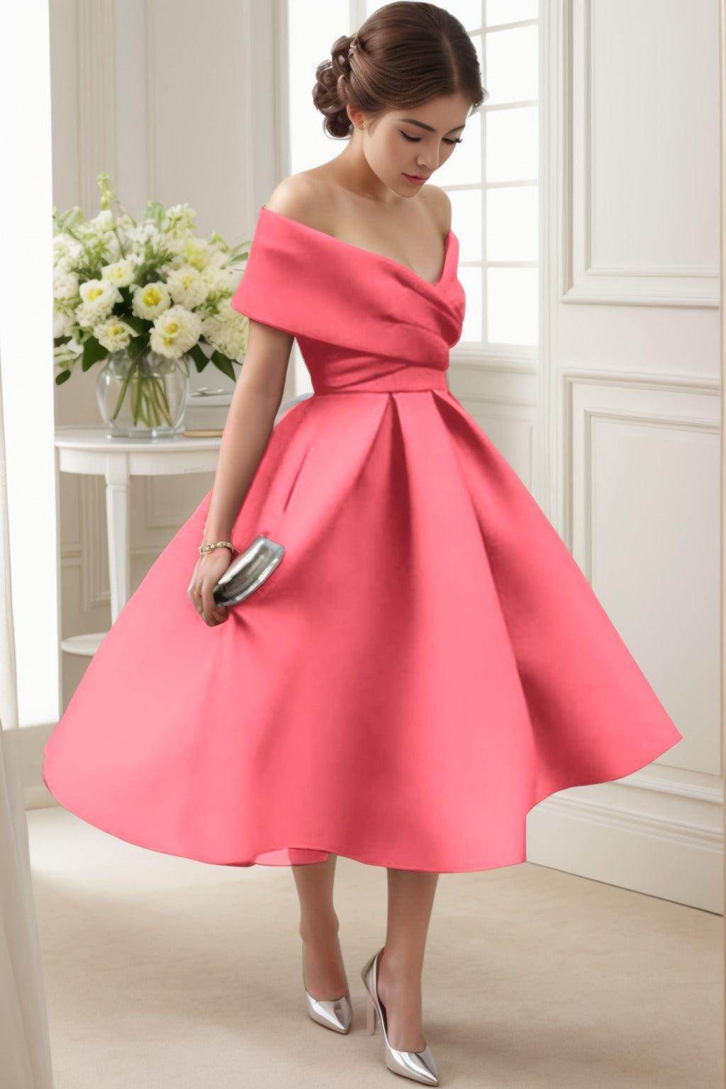 A-Line Tea Length Satin Graduation Dresses CS0556