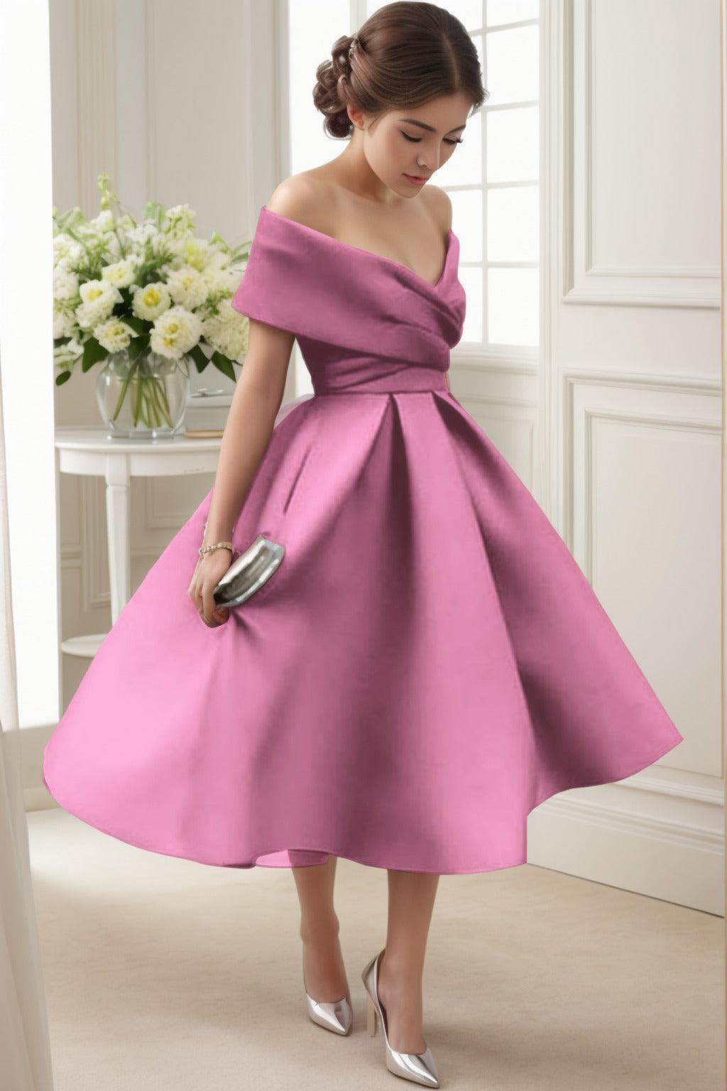 A-Line Tea Length Satin Graduation Dresses CS0556