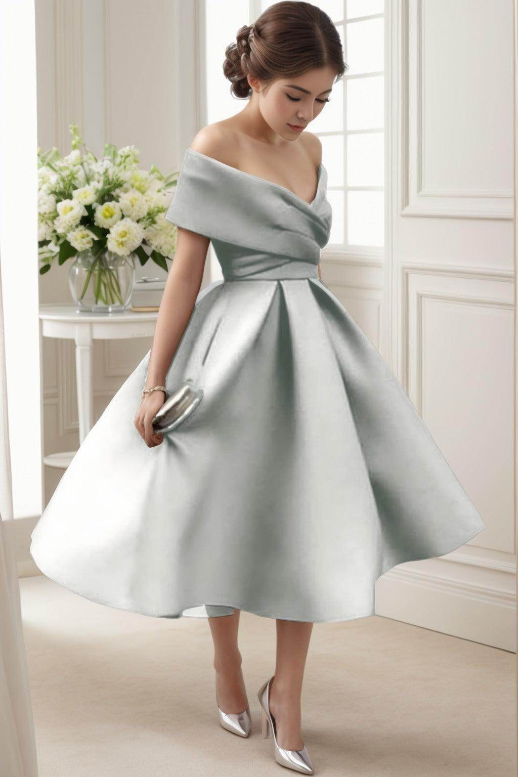 A-Line Tea Length Satin Graduation Dresses CS0556