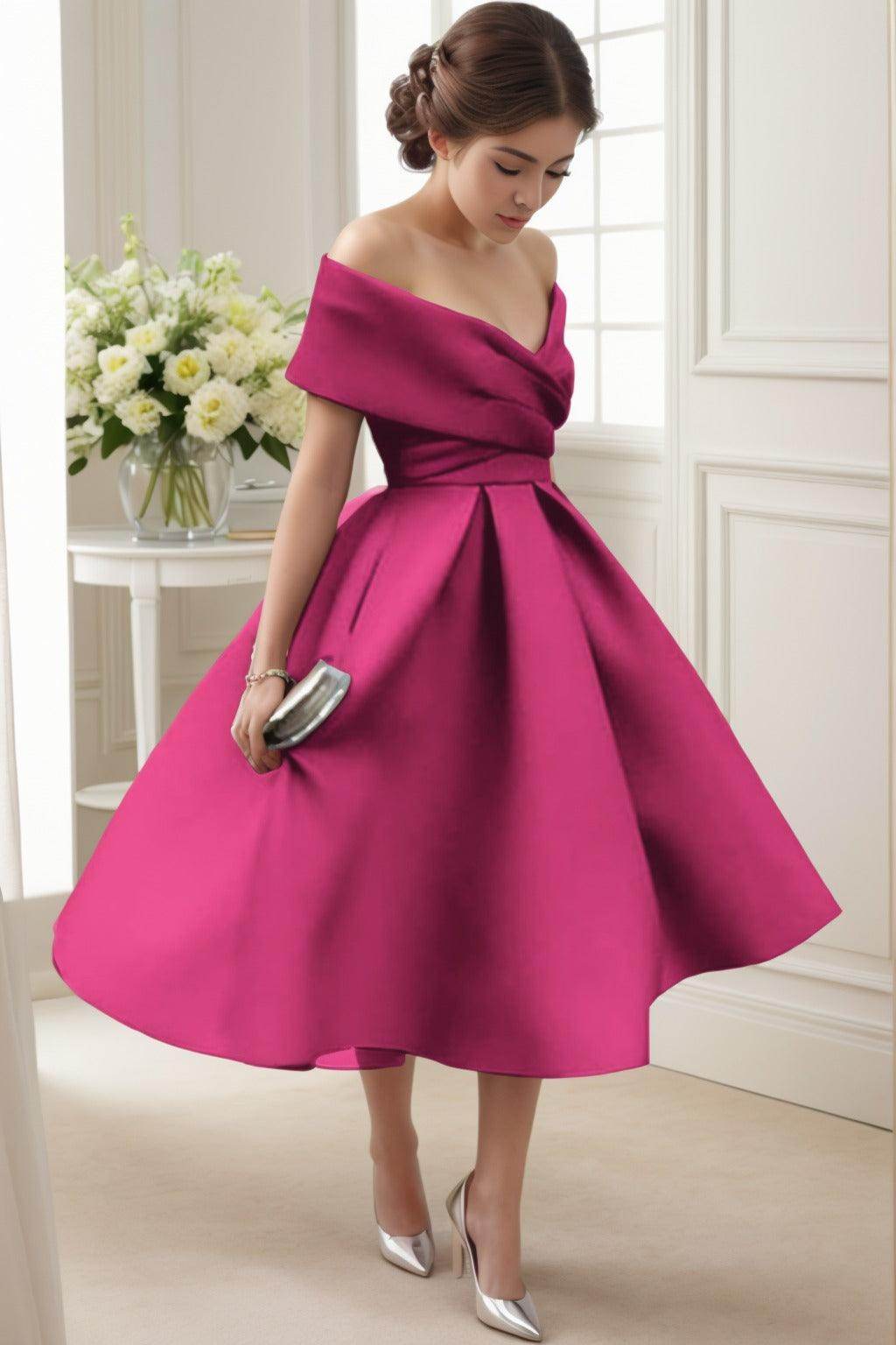 A-Line Tea Length Satin Graduation Dresses CS0556