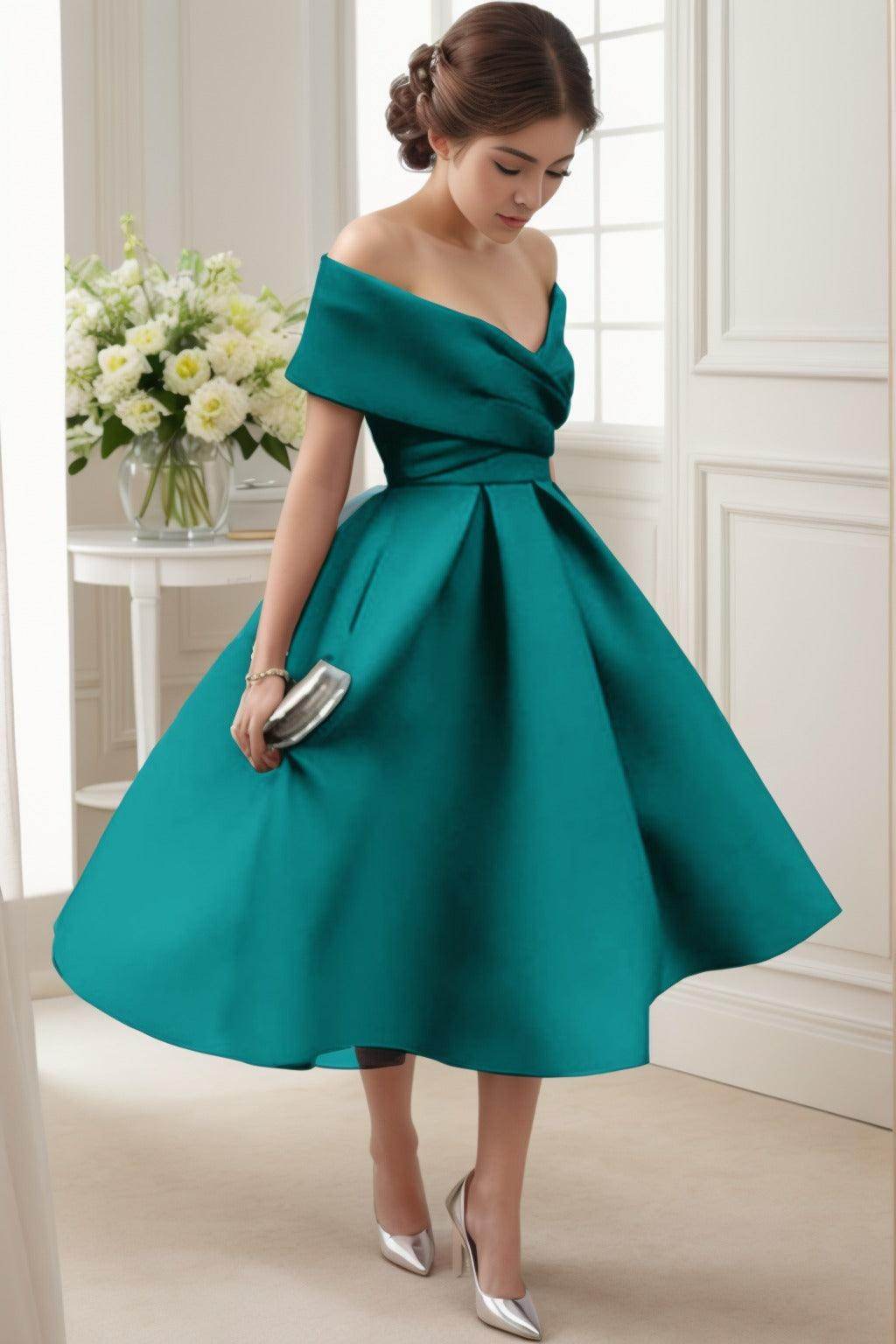 A-Line Tea Length Satin Graduation Dresses CS0556