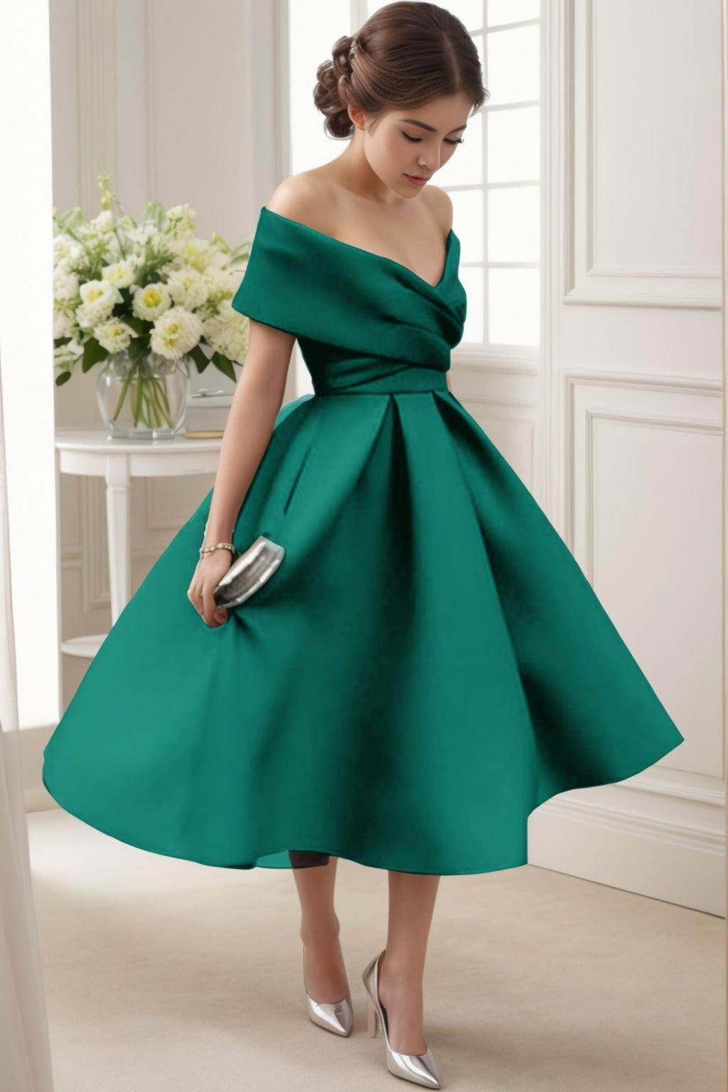 A-Line Tea Length Satin Graduation Dresses CS0556