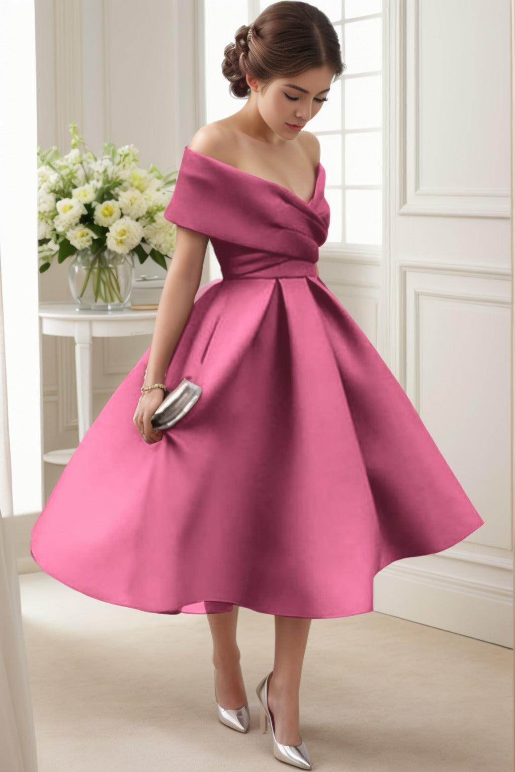 A-Line Tea Length Satin Graduation Dresses CS0556