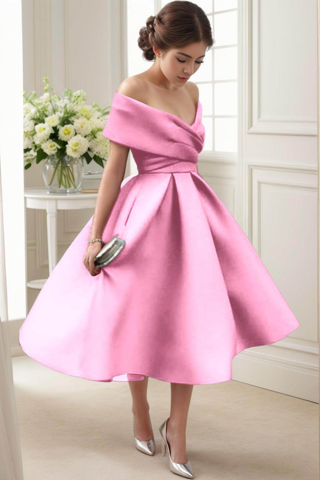 A-Line Tea Length Satin Graduation Dresses CS0556