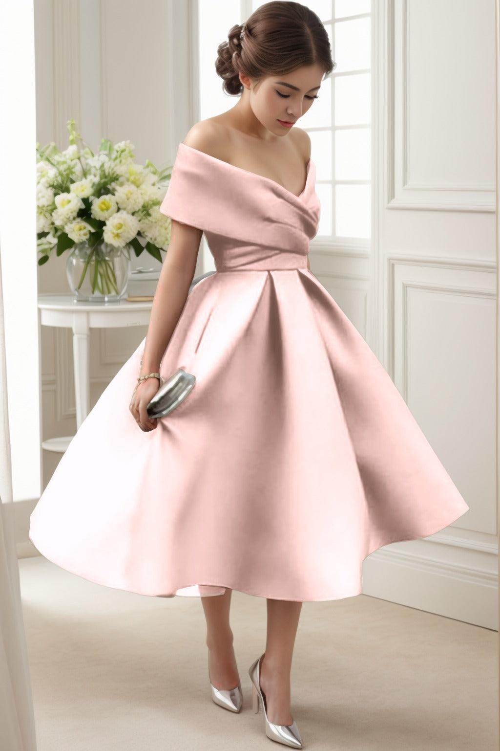 A-Line Tea Length Satin Graduation Dresses CS0556