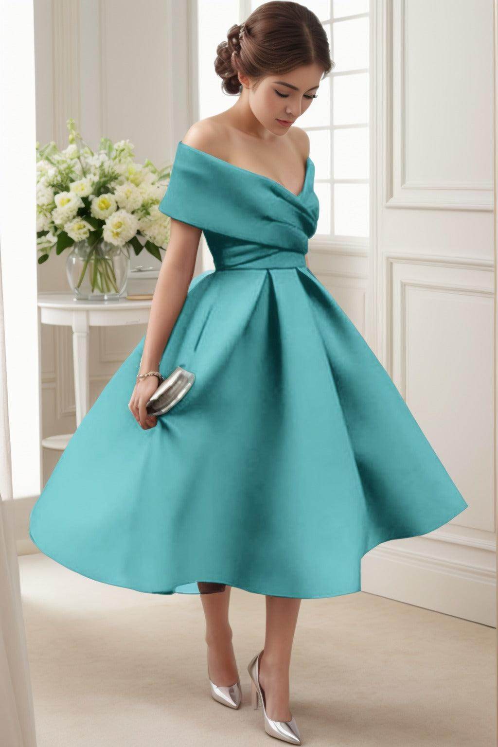 A-Line Tea Length Satin Graduation Dresses CS0556