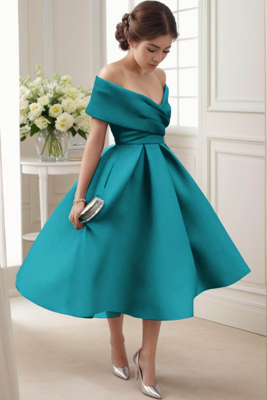 A-Line Tea Length Satin Graduation Dresses CS0556