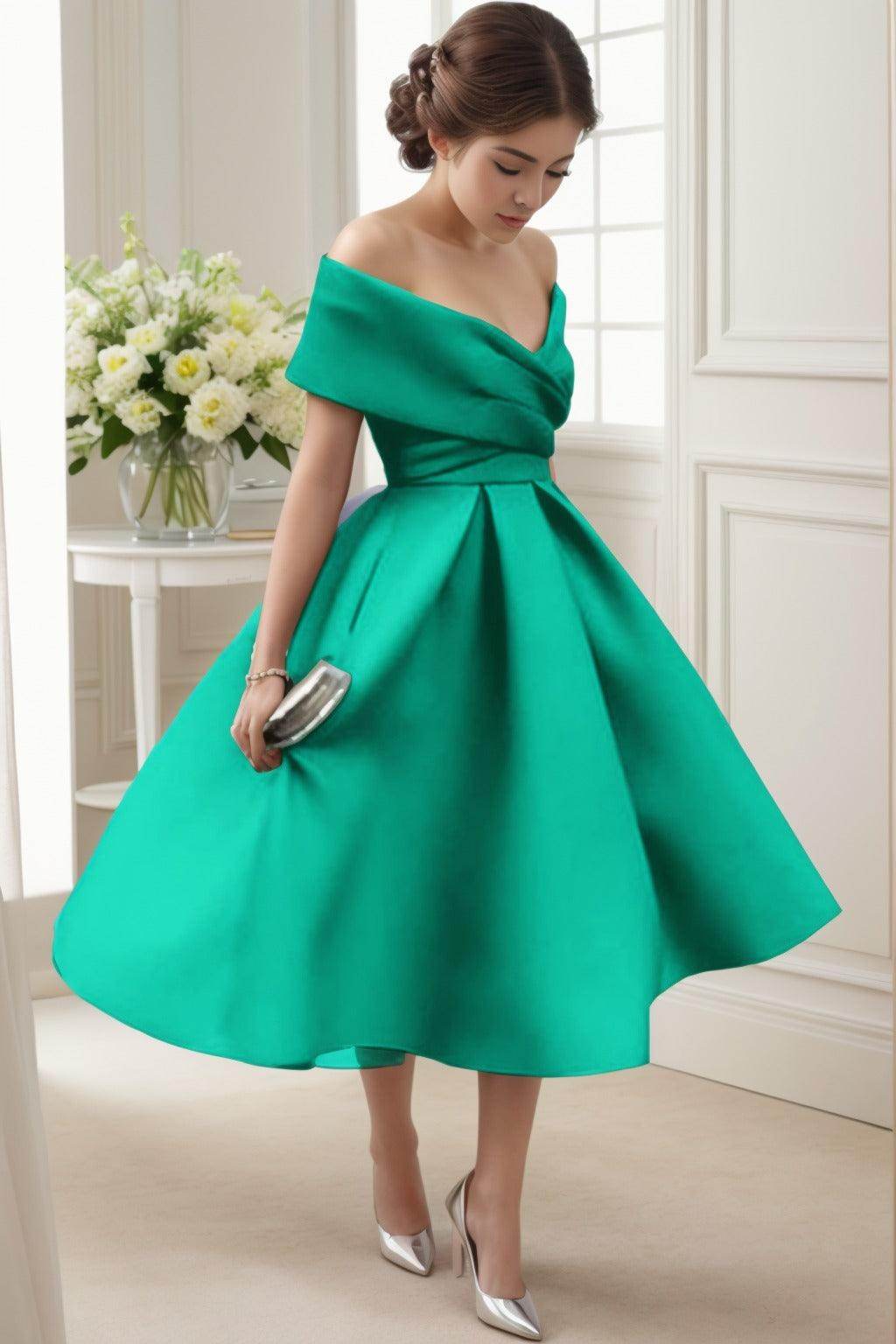 A-Line Tea Length Satin Graduation Dresses CS0556