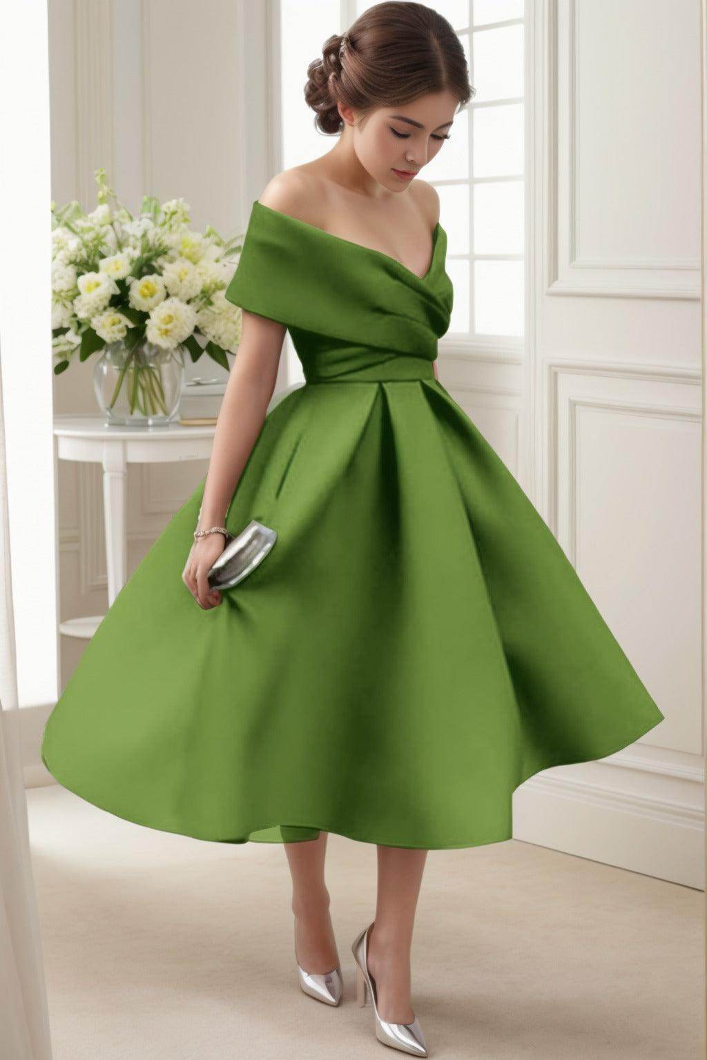 A-Line Tea Length Satin Graduation Dresses CS0556