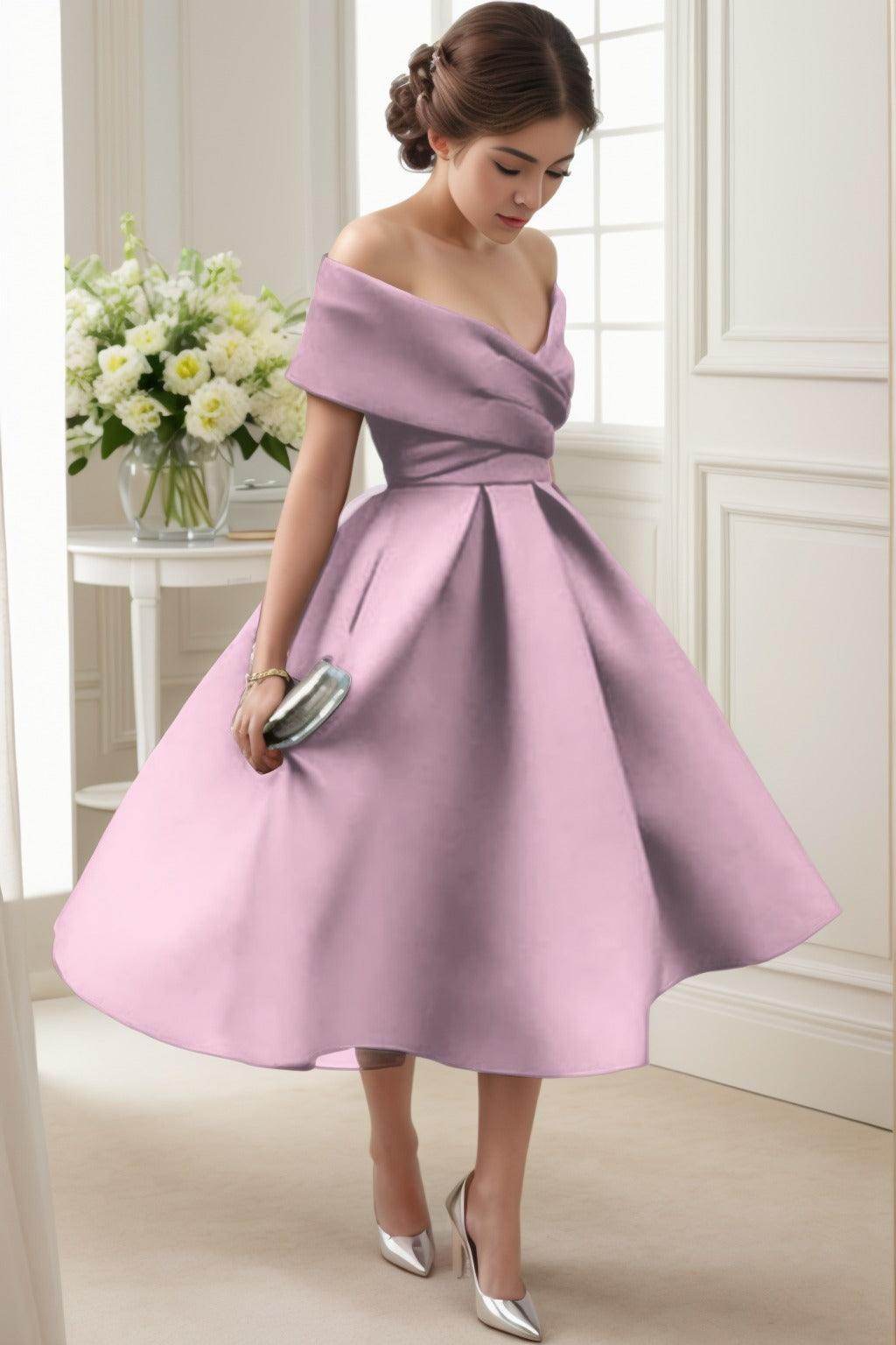 A-Line Tea Length Satin Graduation Dresses CS0556