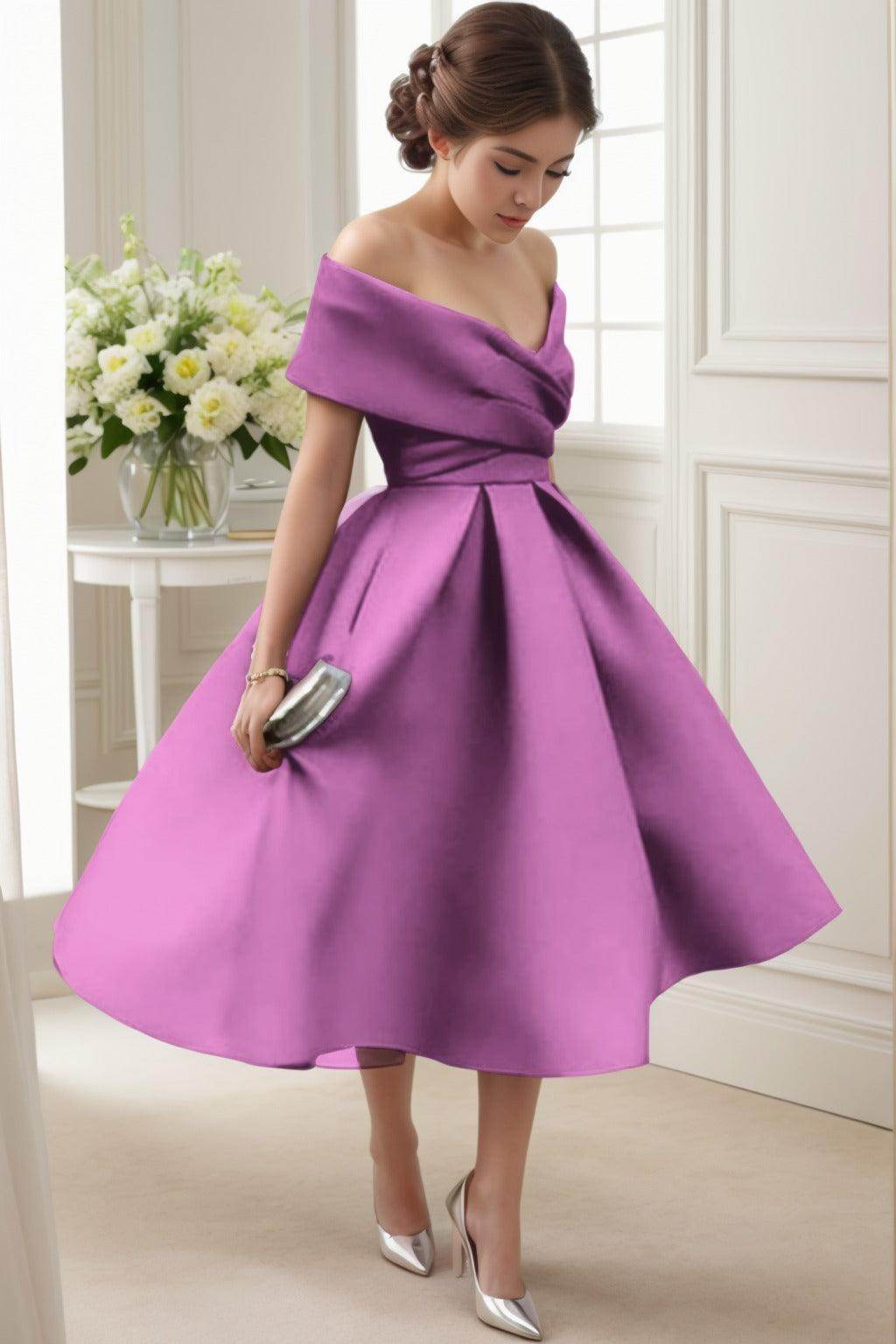 A-Line Tea Length Satin Graduation Dresses CS0556