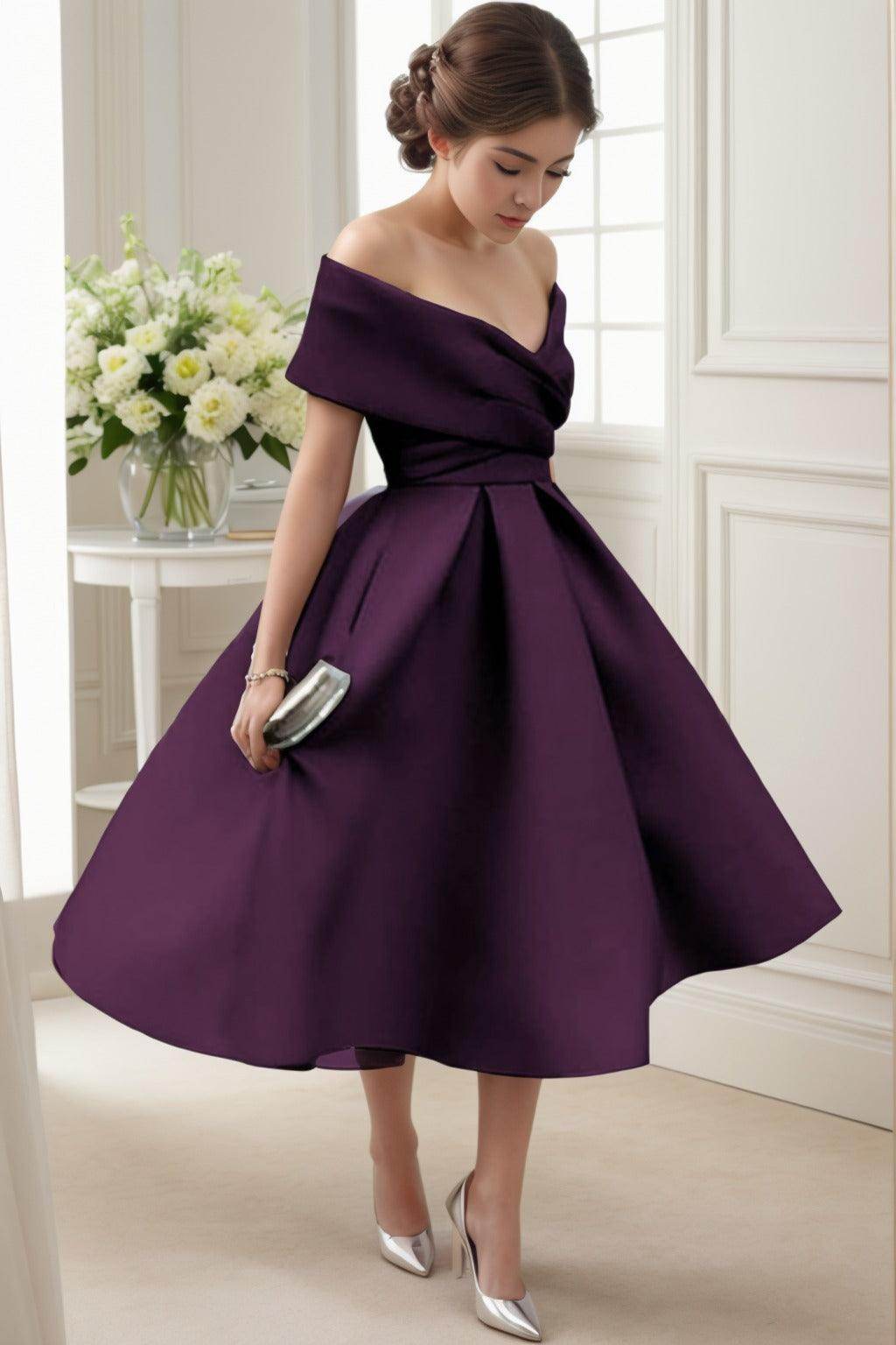 A-Line Tea Length Satin Graduation Dresses CS0556