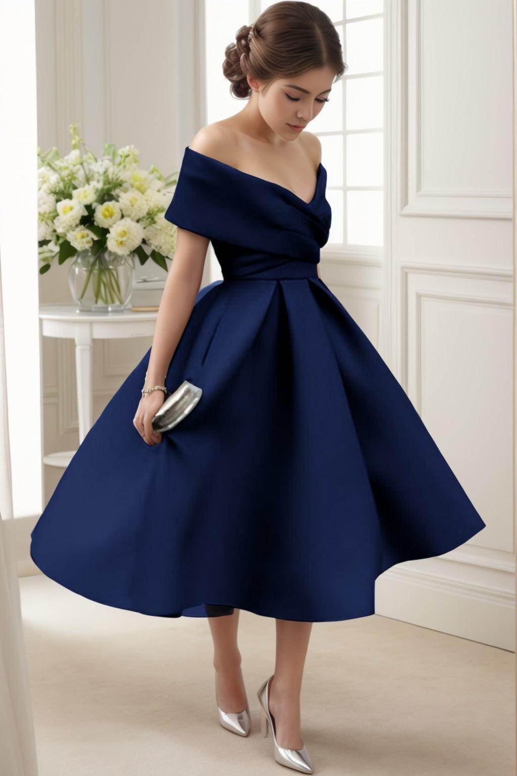 A-Line Tea Length Satin Graduation Dresses CS0556