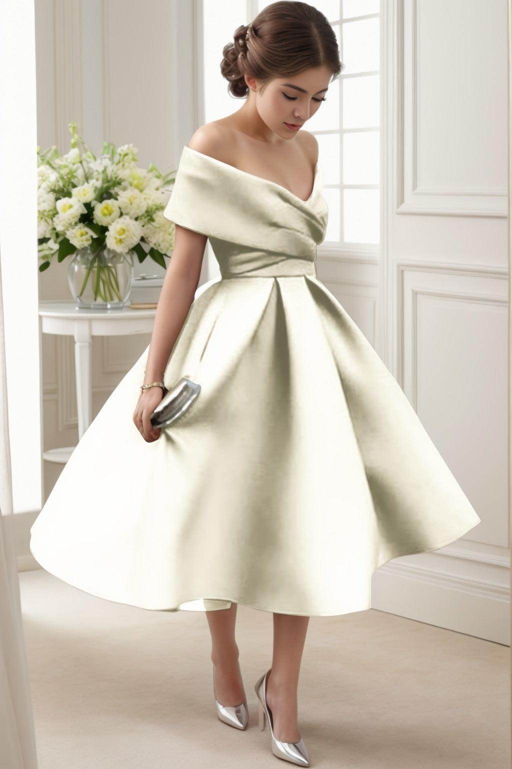 A-Line Tea Length Satin Graduation Dresses CS0556