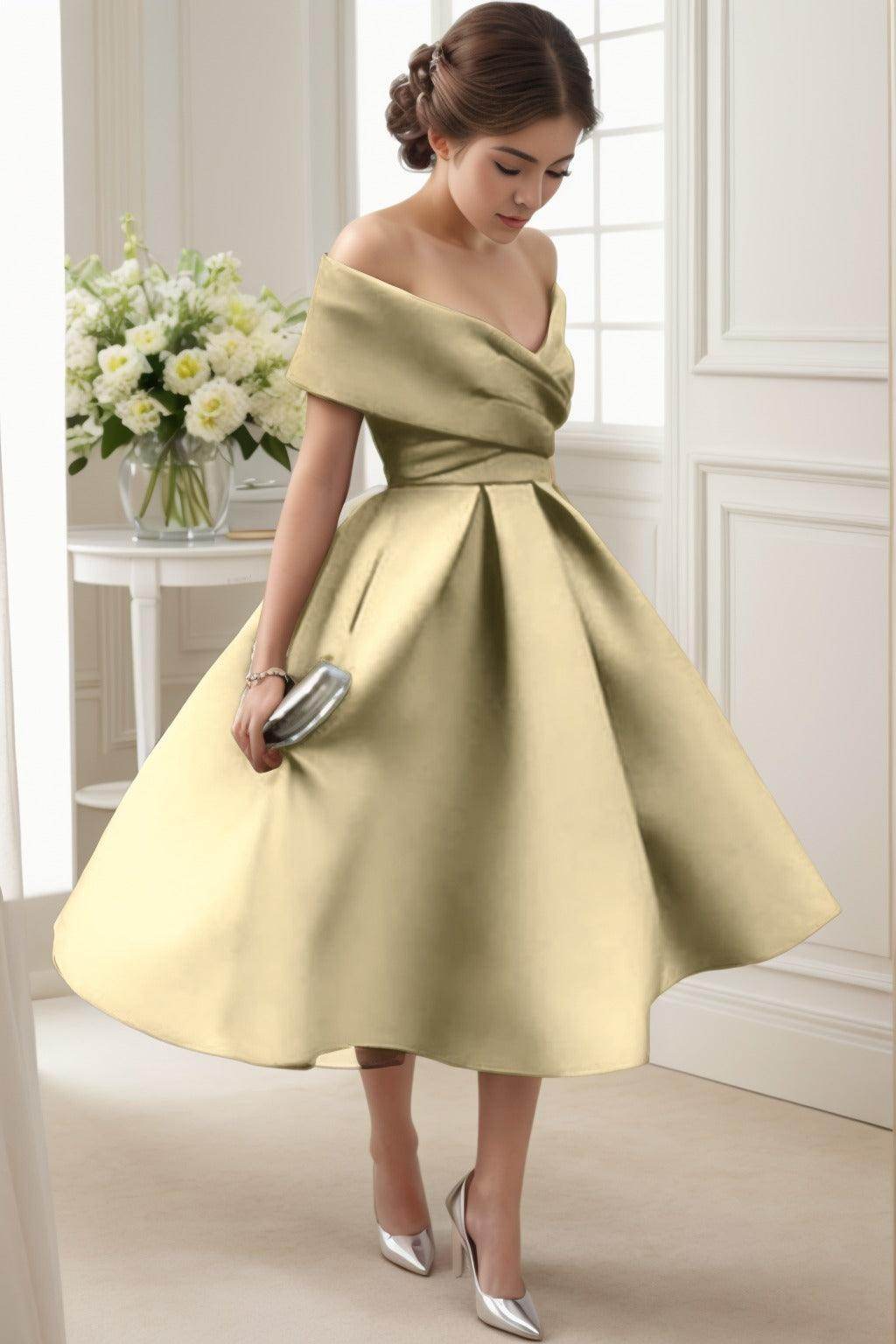A-Line Tea Length Satin Graduation Dresses CS0556