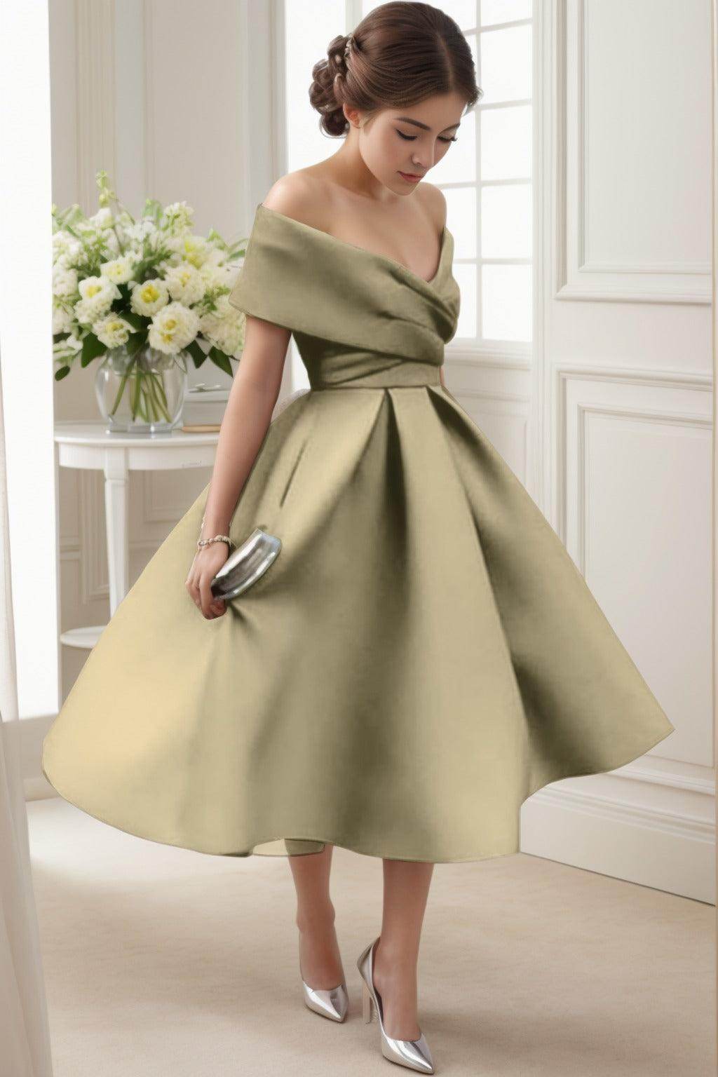 A-Line Tea Length Satin Graduation Dresses CS0556