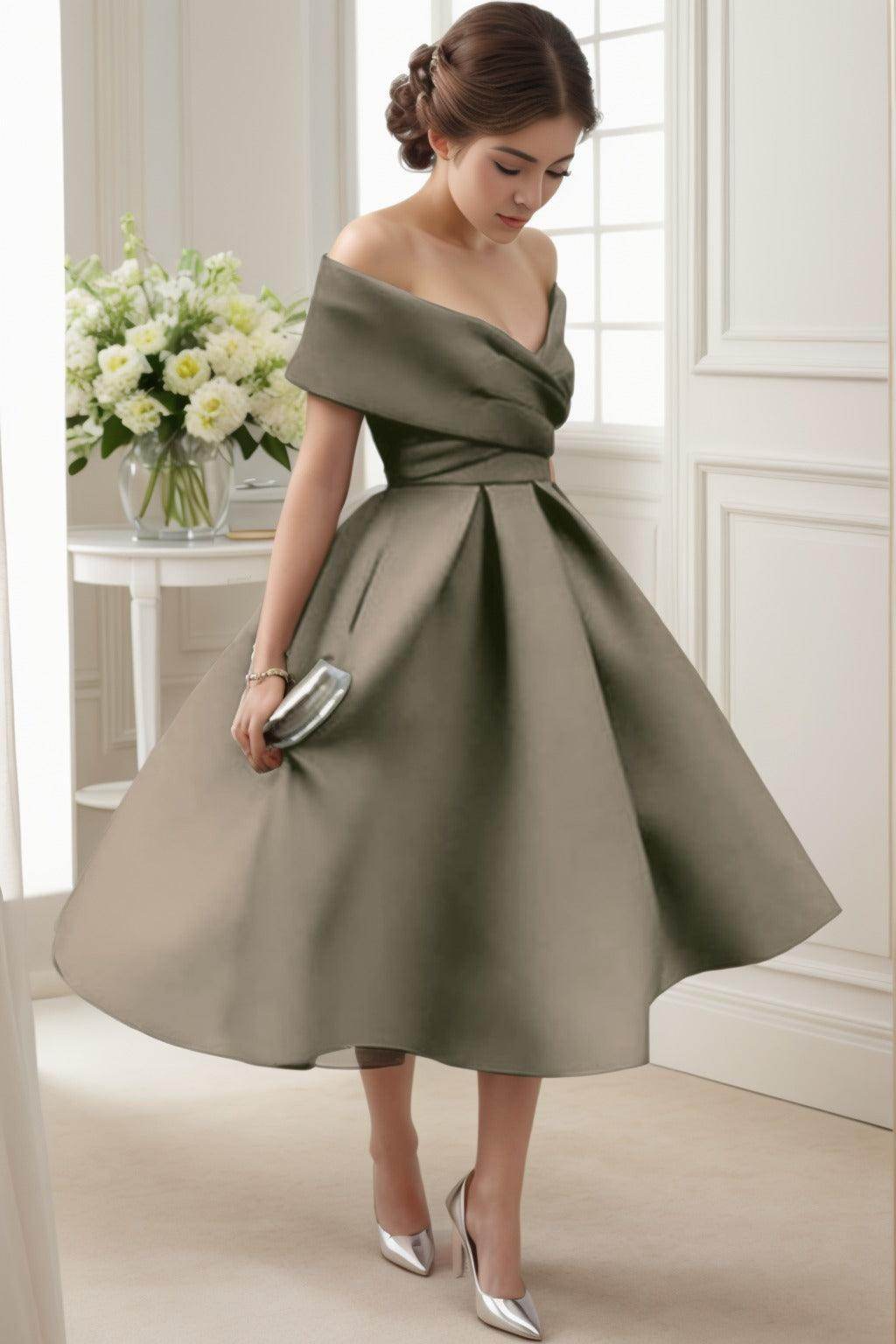 A-Line Tea Length Satin Graduation Dresses CS0556