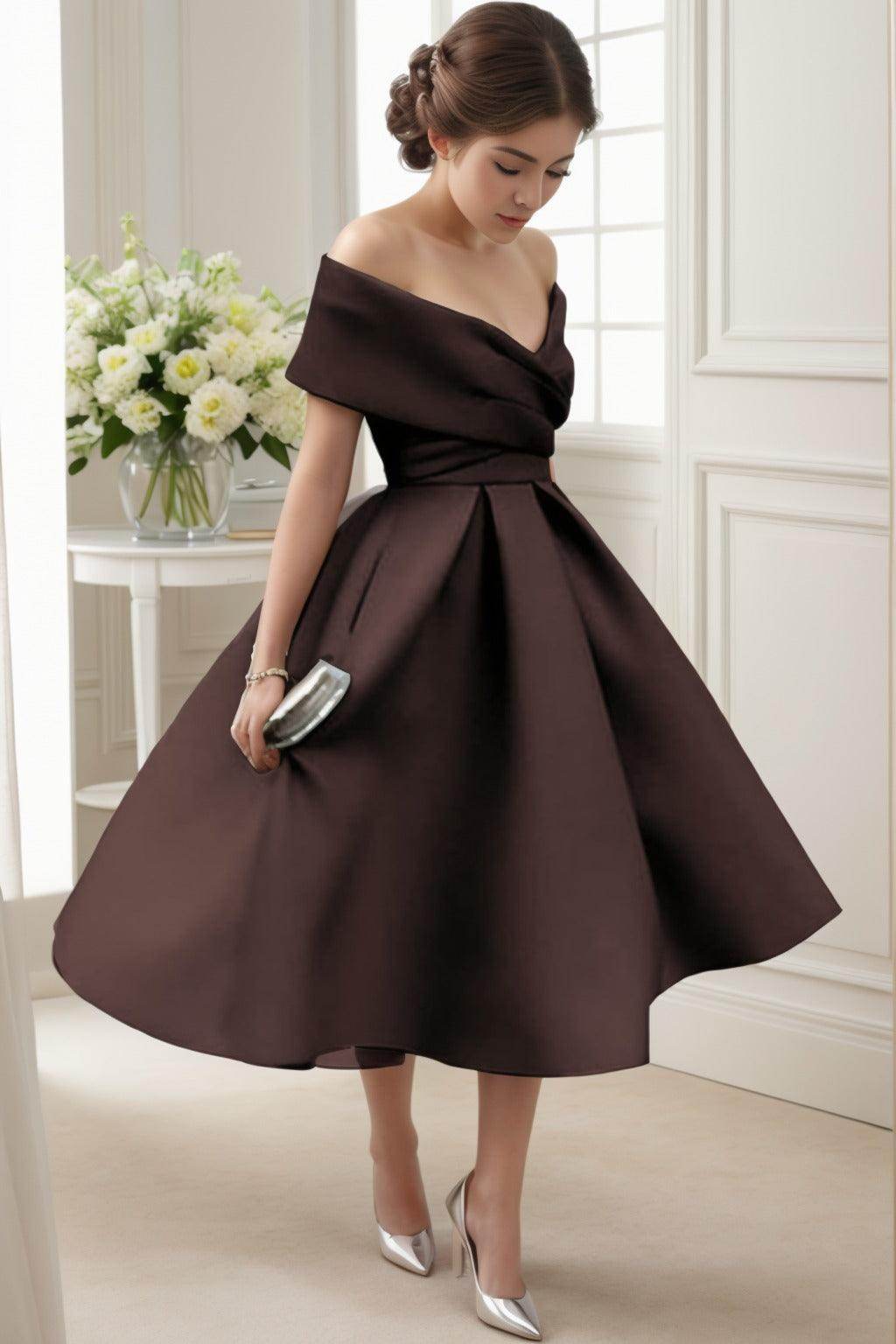A-Line Tea Length Satin Graduation Dresses CS0556
