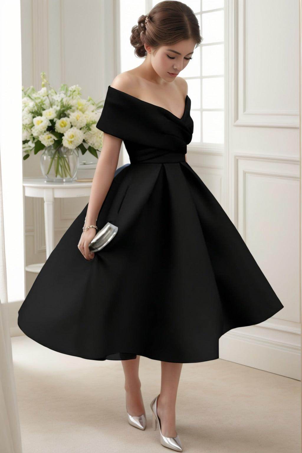 A-Line Tea Length Satin Graduation Dresses CS0556