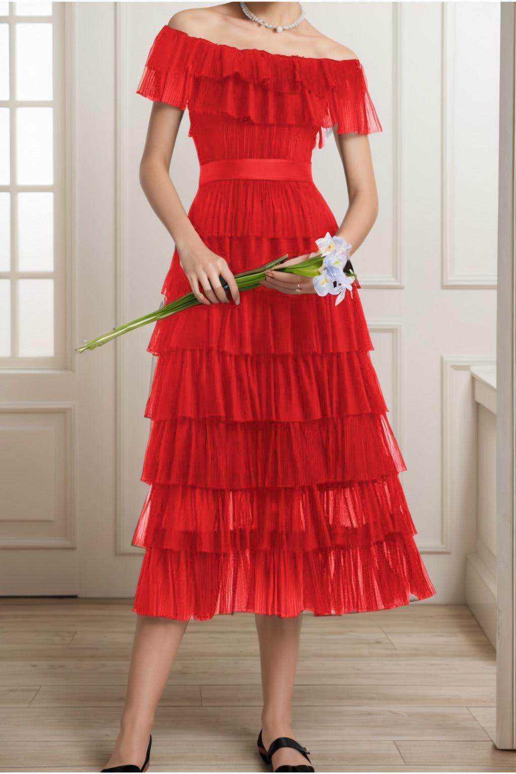 A-Line Tea Length Tulle Graduation Dresses CS0557