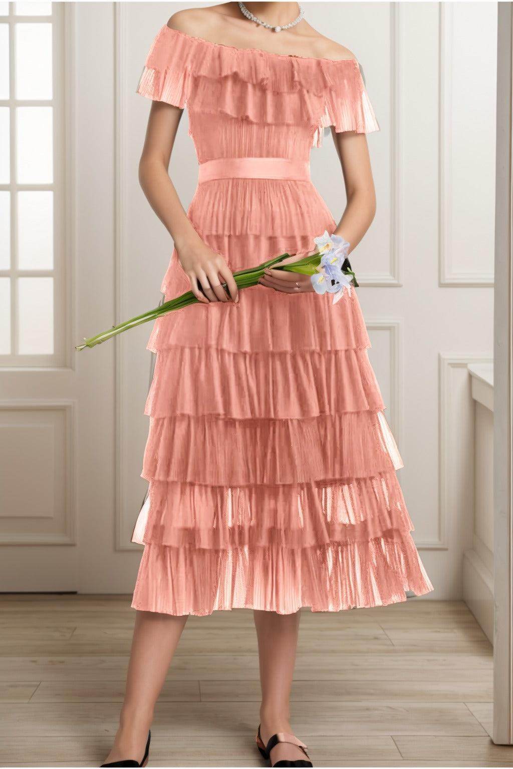 A-Line Tea Length Tulle Graduation Dresses CS0557