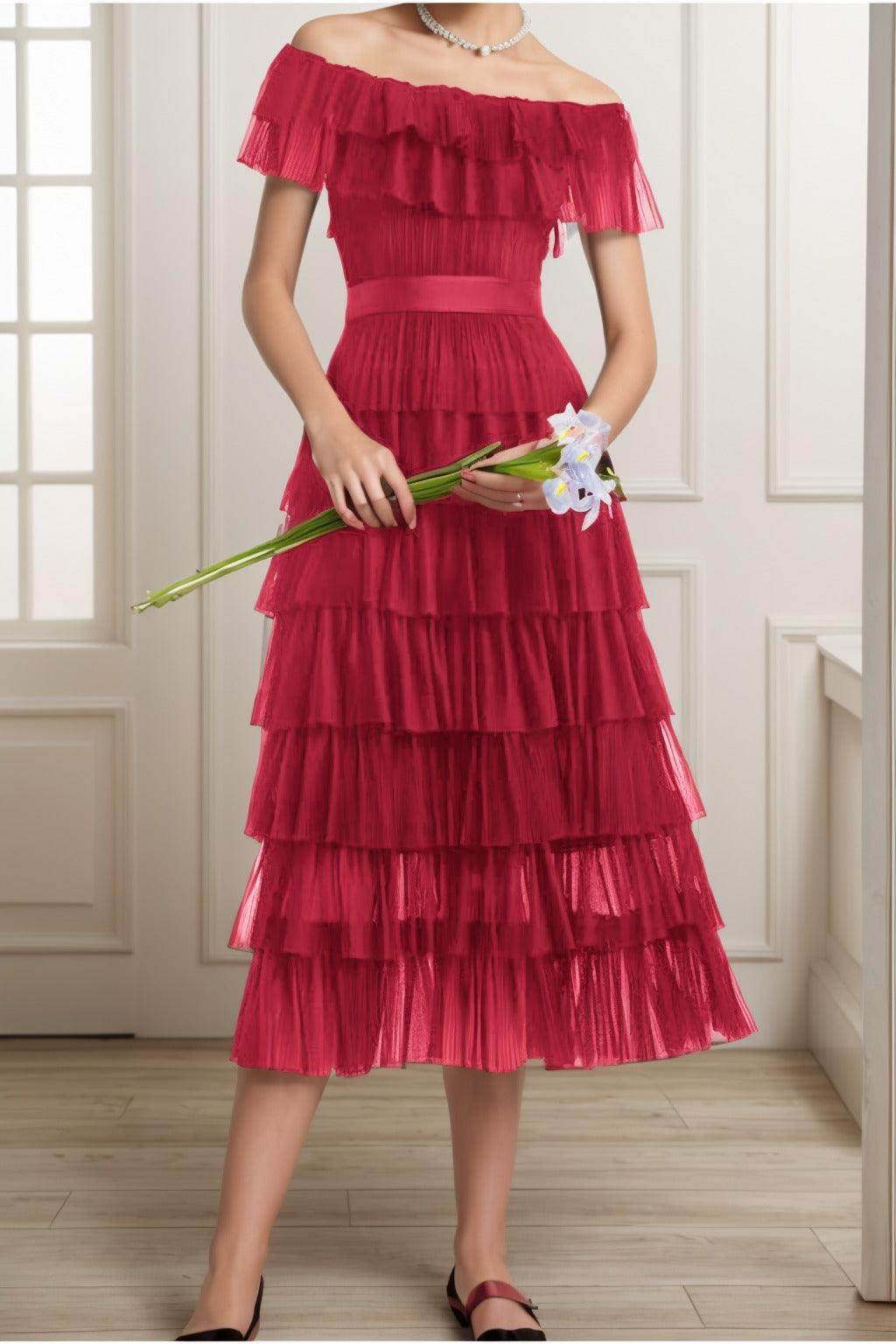 A-Line Tea Length Tulle Graduation Dresses CS0557