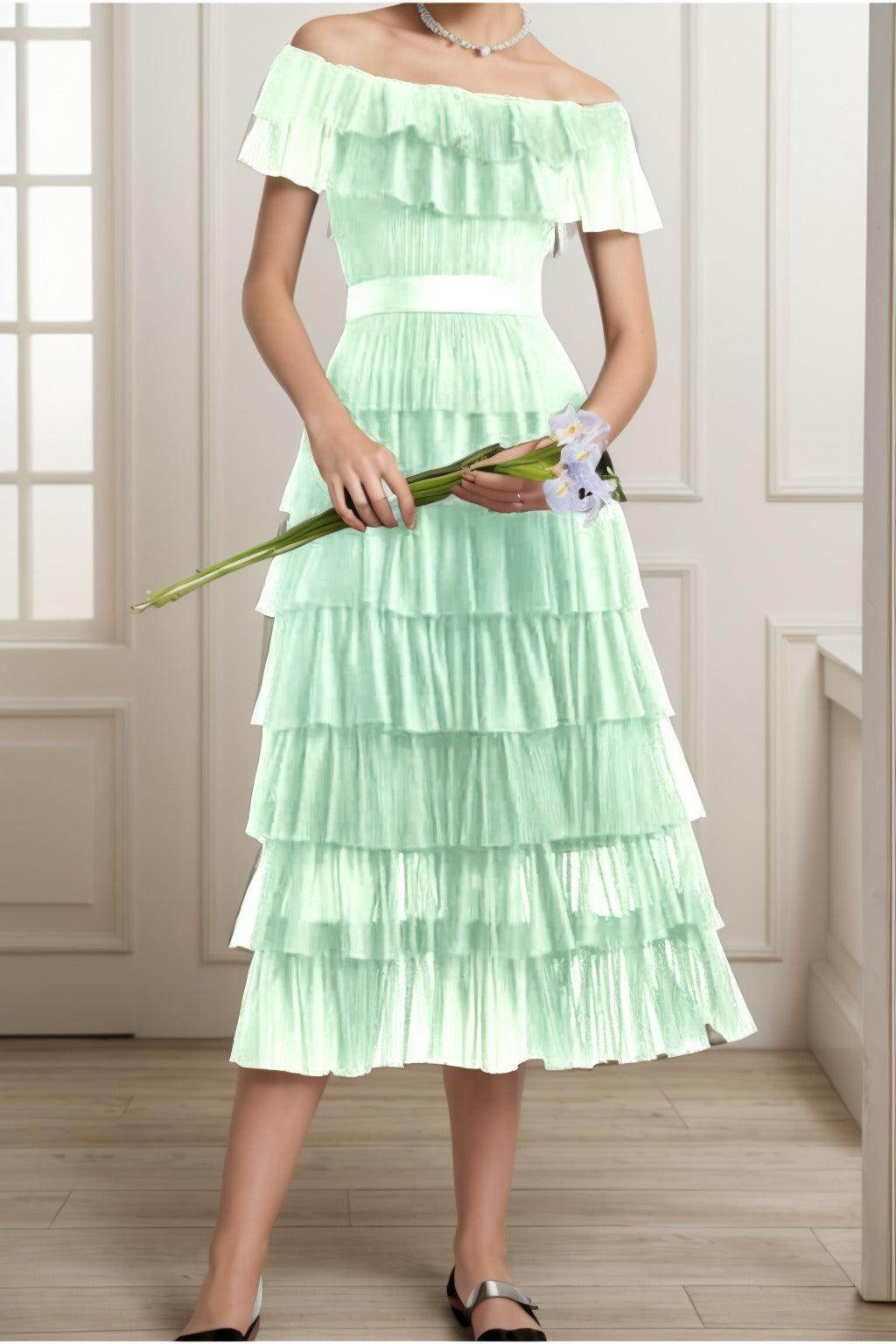 A-Line Tea Length Tulle Graduation Dresses CS0557