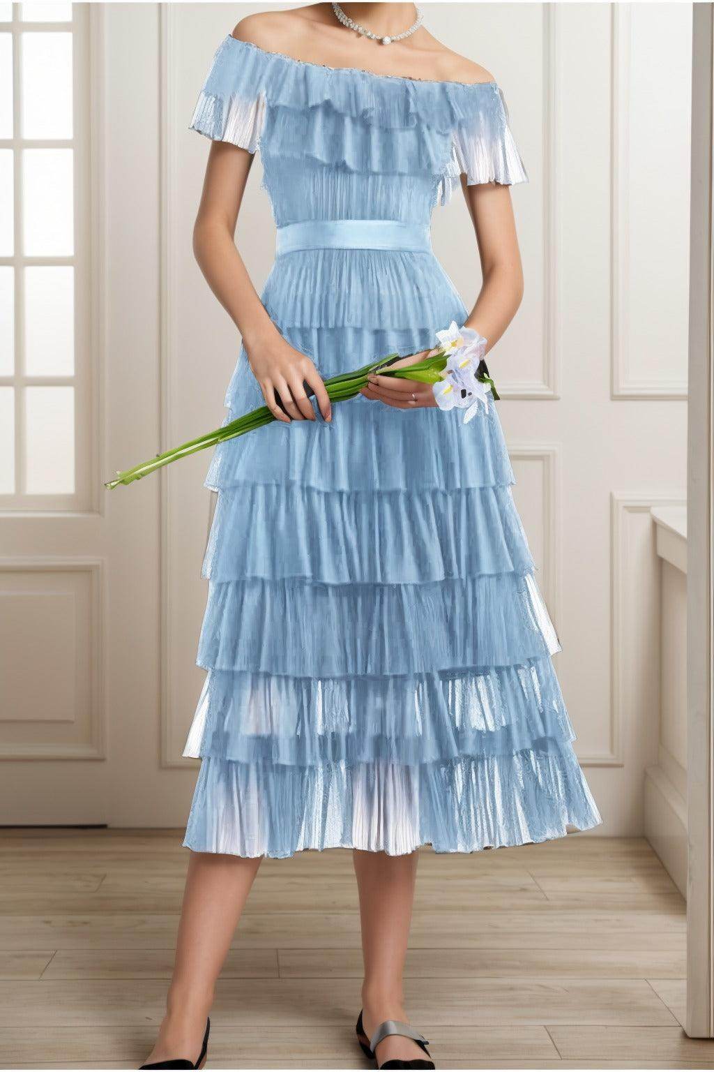 A-Line Tea Length Tulle Graduation Dresses CS0557