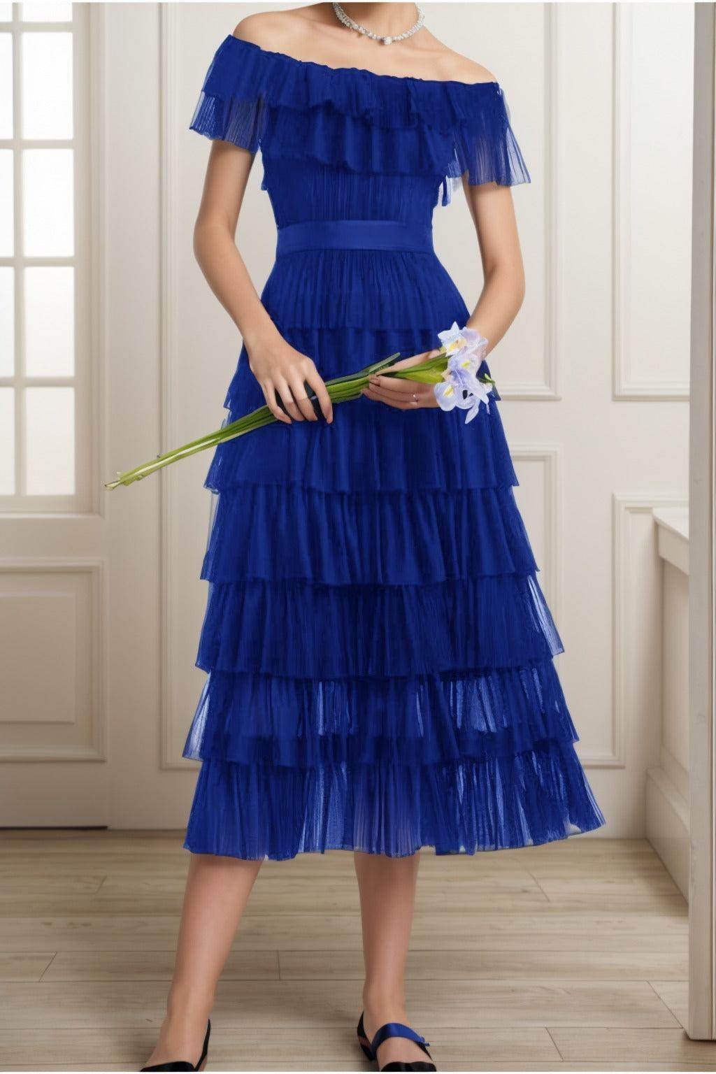 A-Line Tea Length Tulle Graduation Dresses CS0557