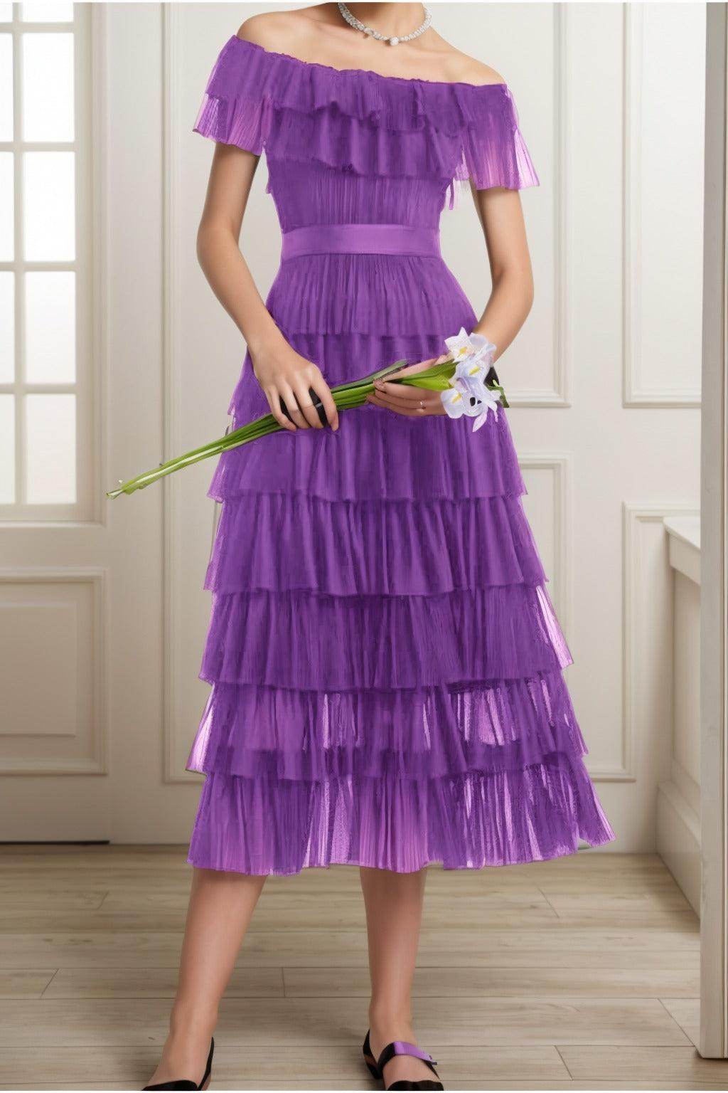 A-Line Tea Length Tulle Graduation Dresses CS0557