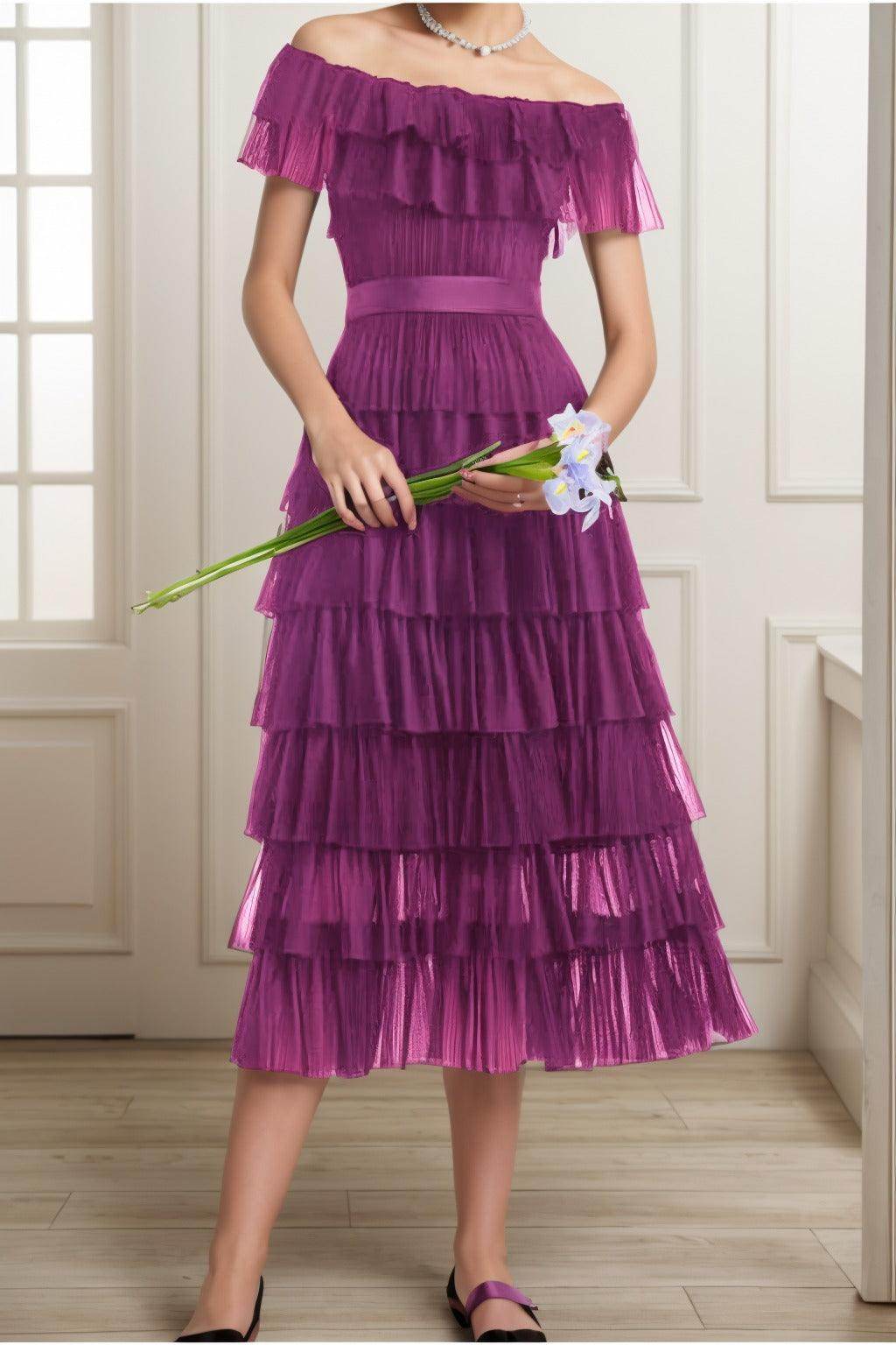 A-Line Tea Length Tulle Graduation Dresses CS0557