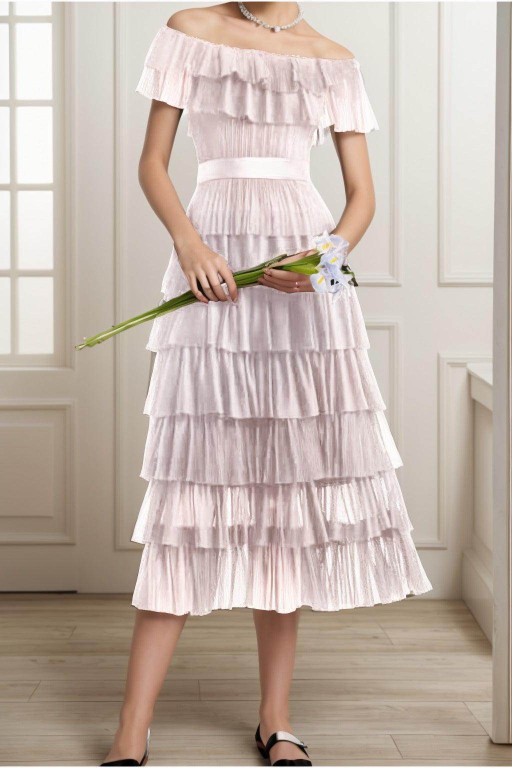 A-Line Tea Length Tulle Graduation Dresses CS0557