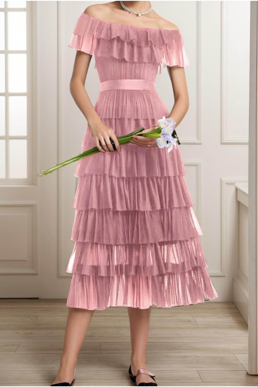 A-Line Tea Length Tulle Graduation Dresses CS0557